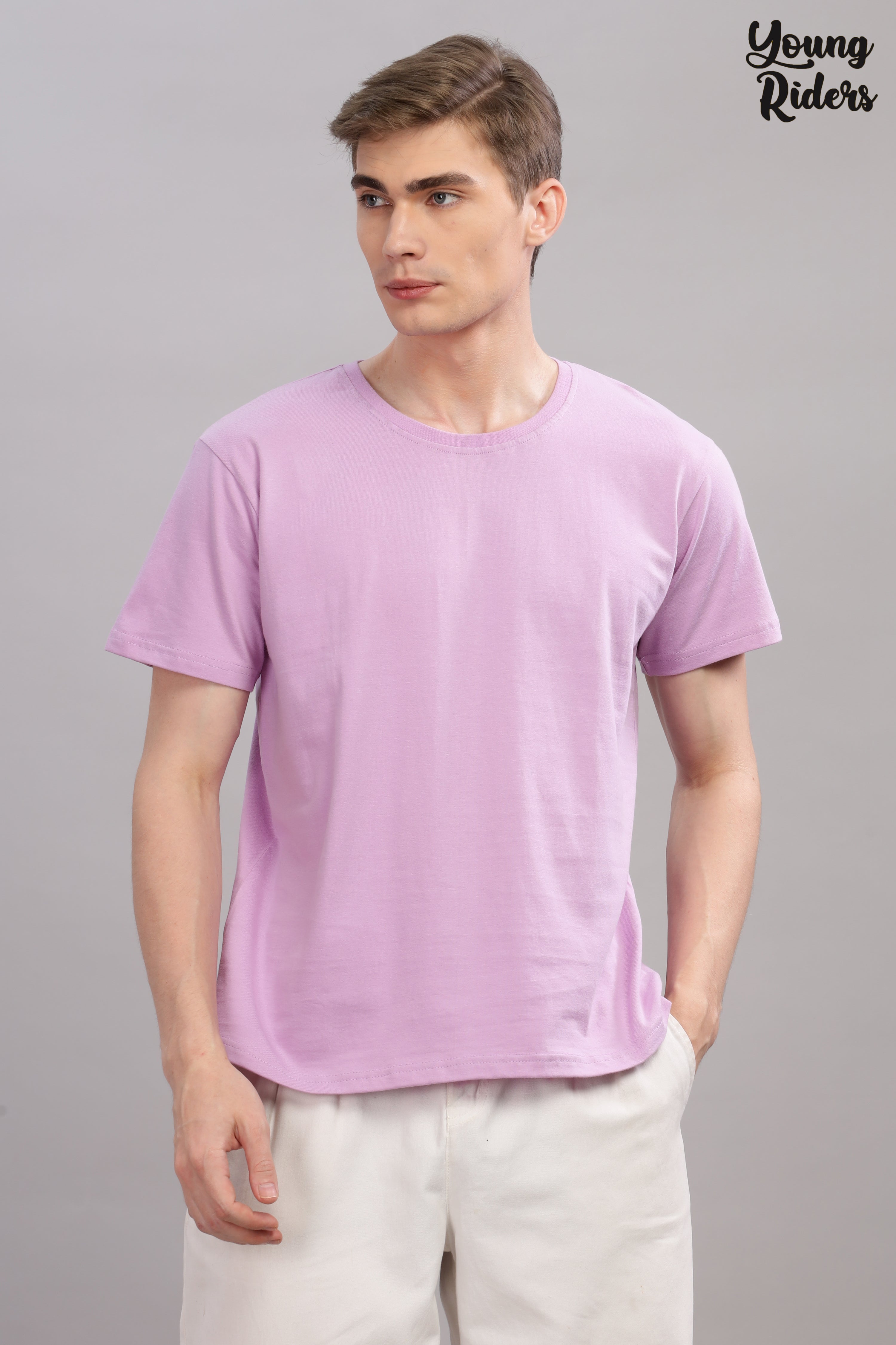 Lavender Grey Plain T-Shirt-2