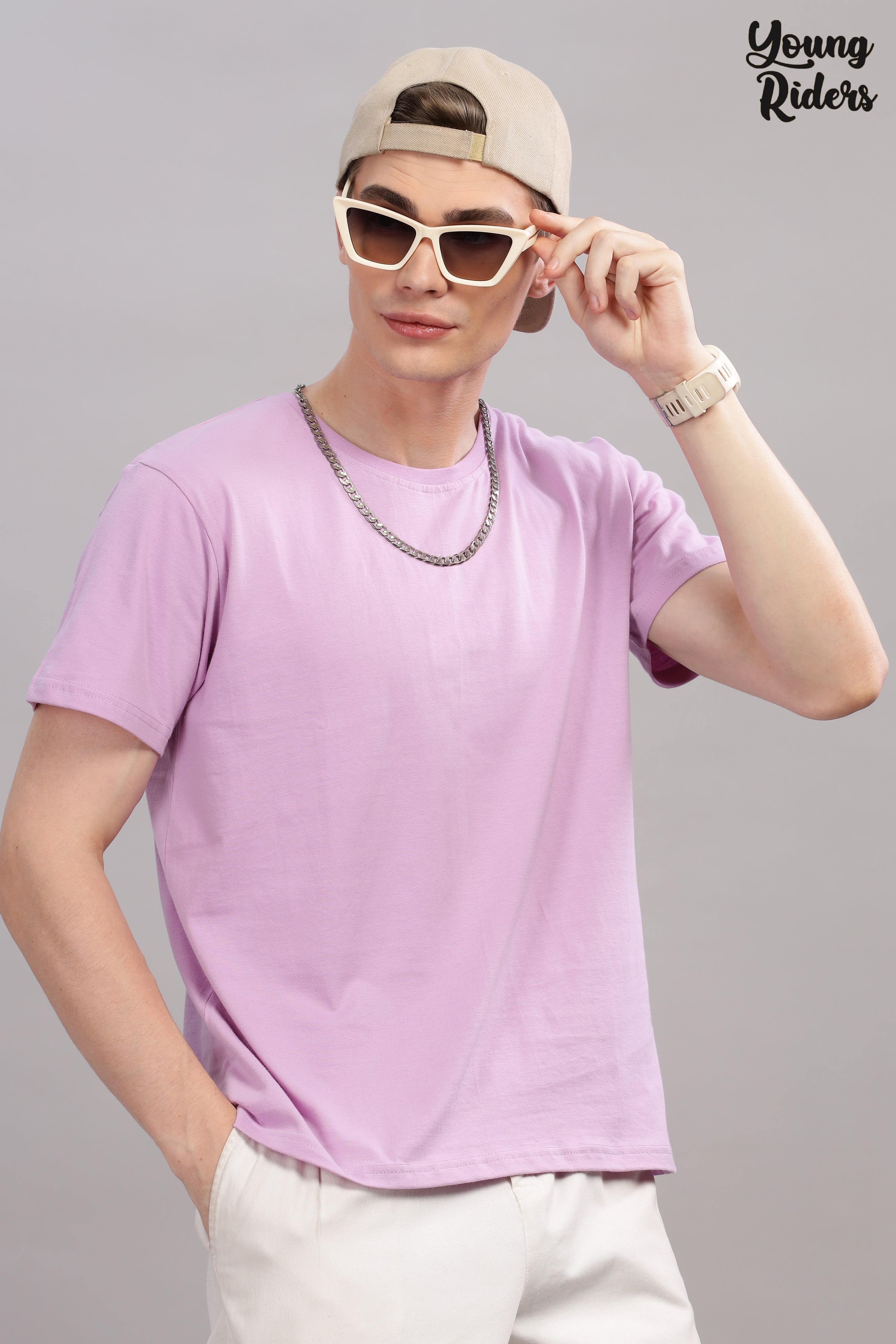 Lavender Grey Plain T-Shirt-2