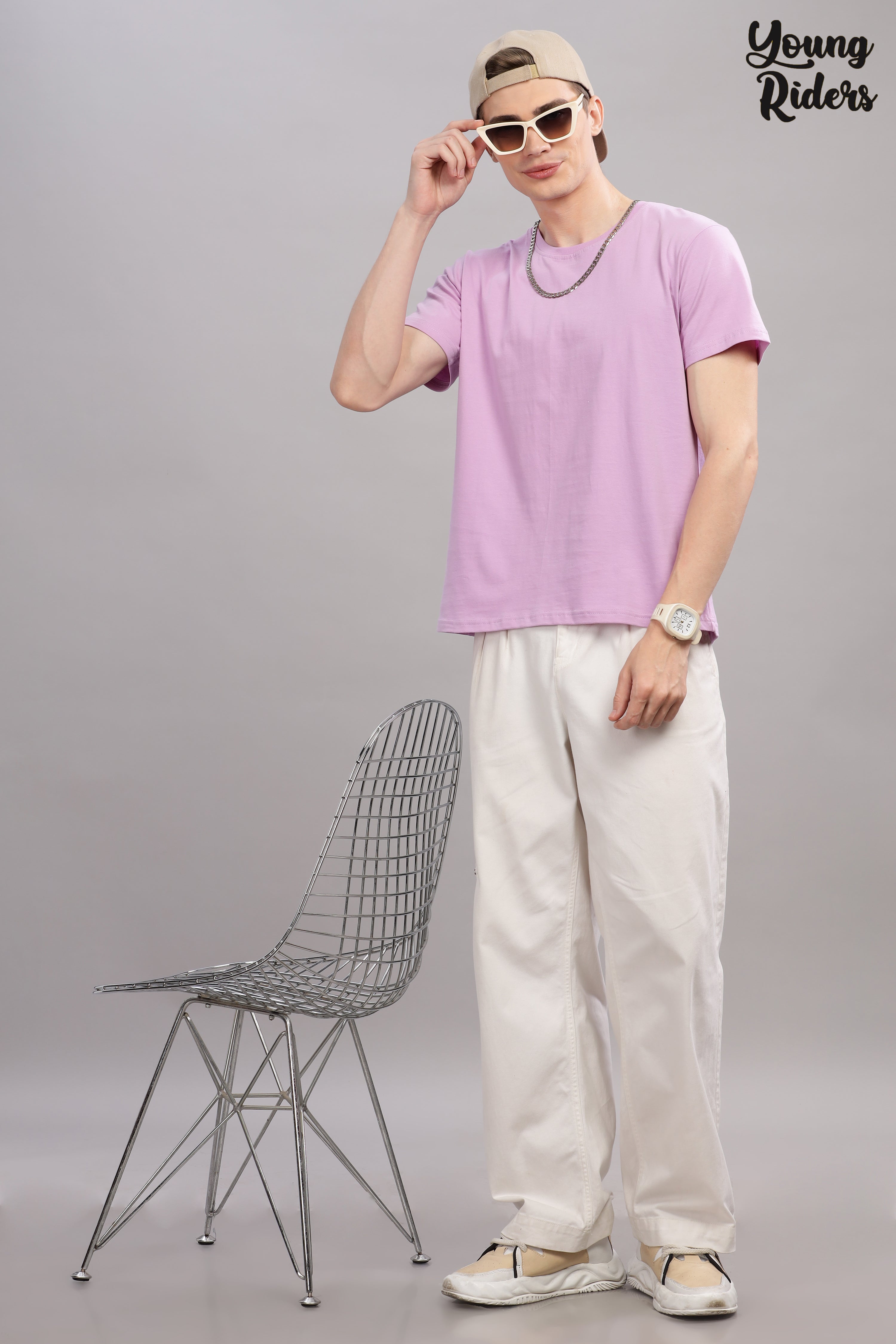 Lavender Grey Plain T-Shirt-2