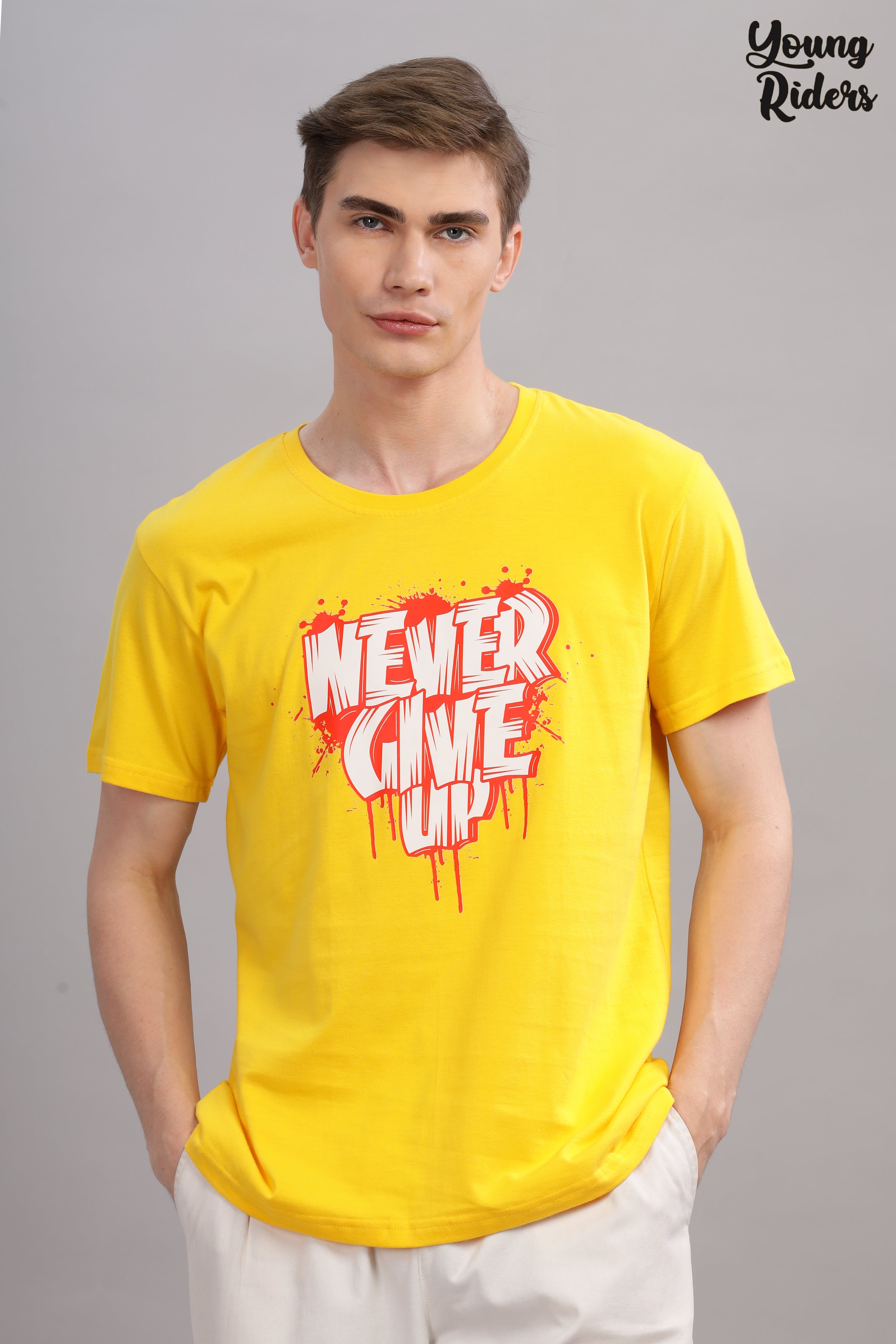 Yellow - Never Give Up Printed T-shirt