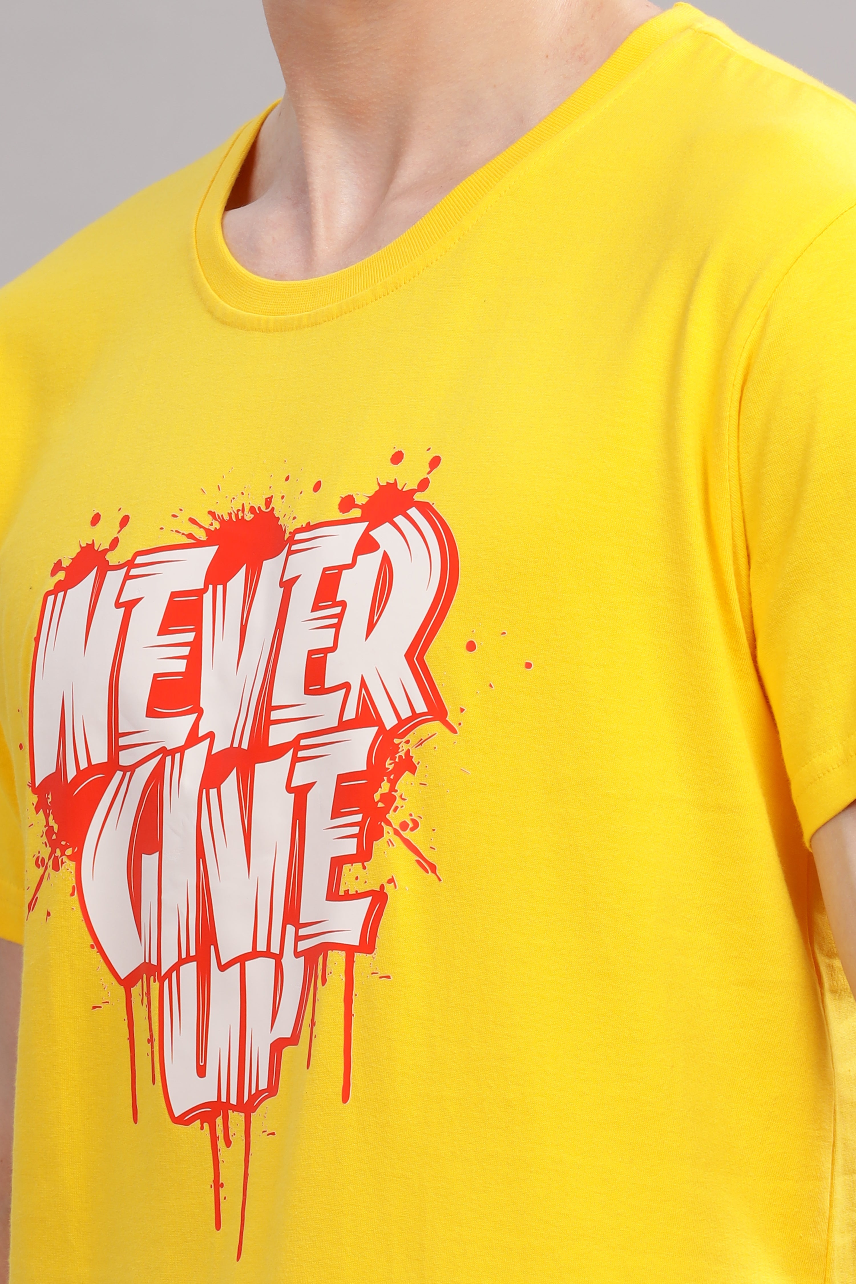 Yellow - Never Give Up Printed T-shirt