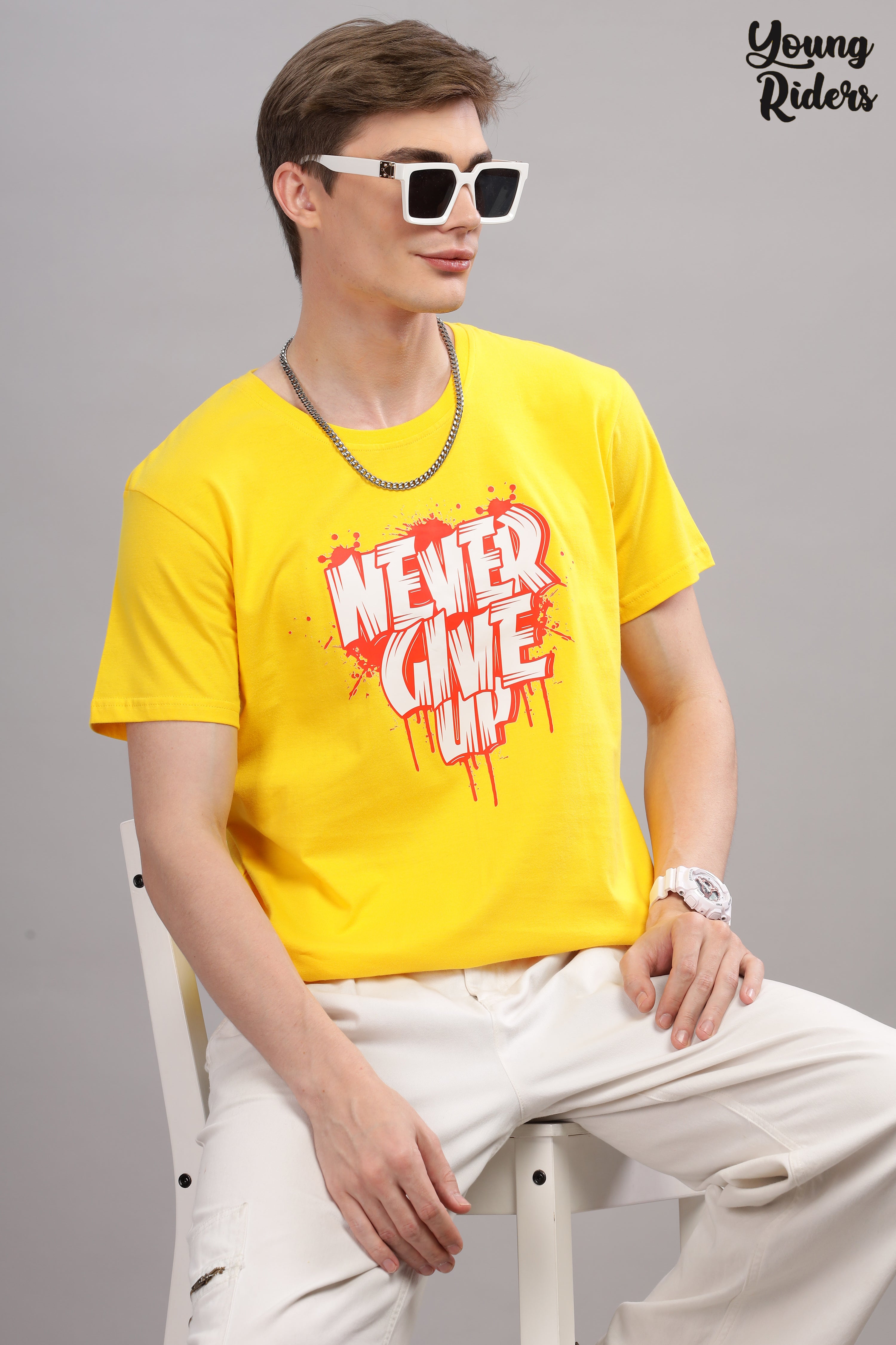 Yellow - Never Give Up Printed T-shirt