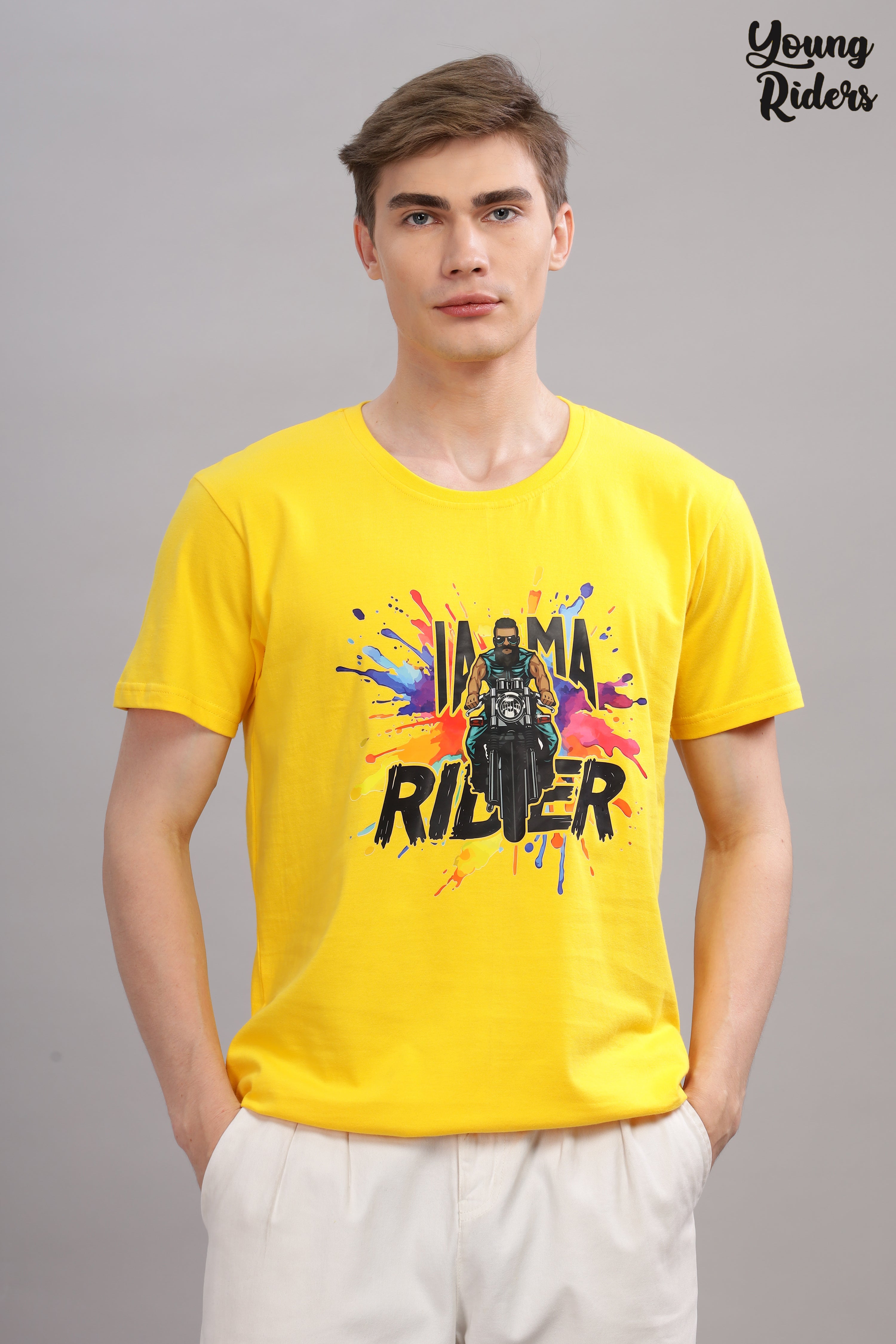 Yellow - Biker Printed T-shirt