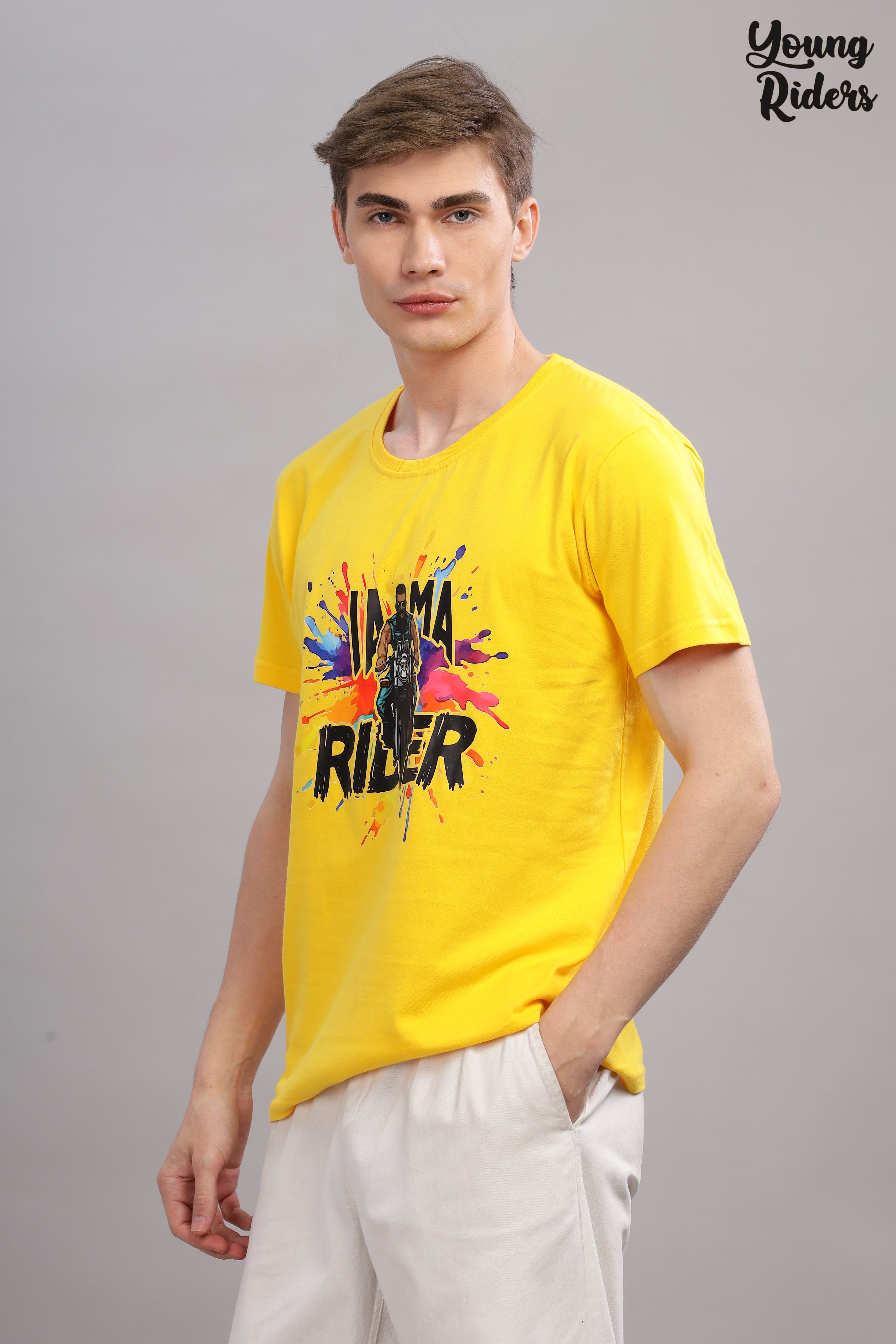 Yellow - Biker Printed T-shirt