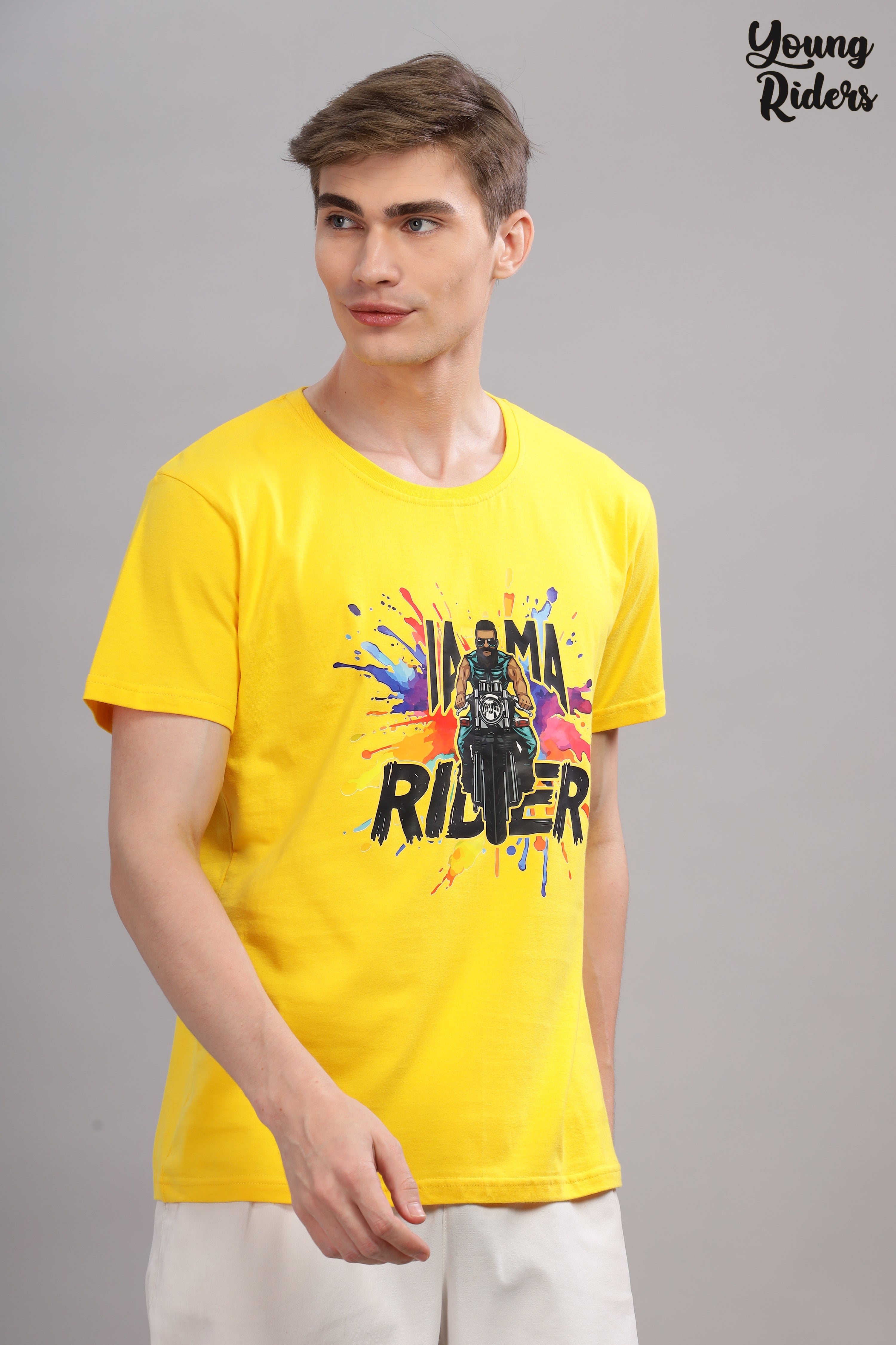 Yellow - Biker Printed T-shirt