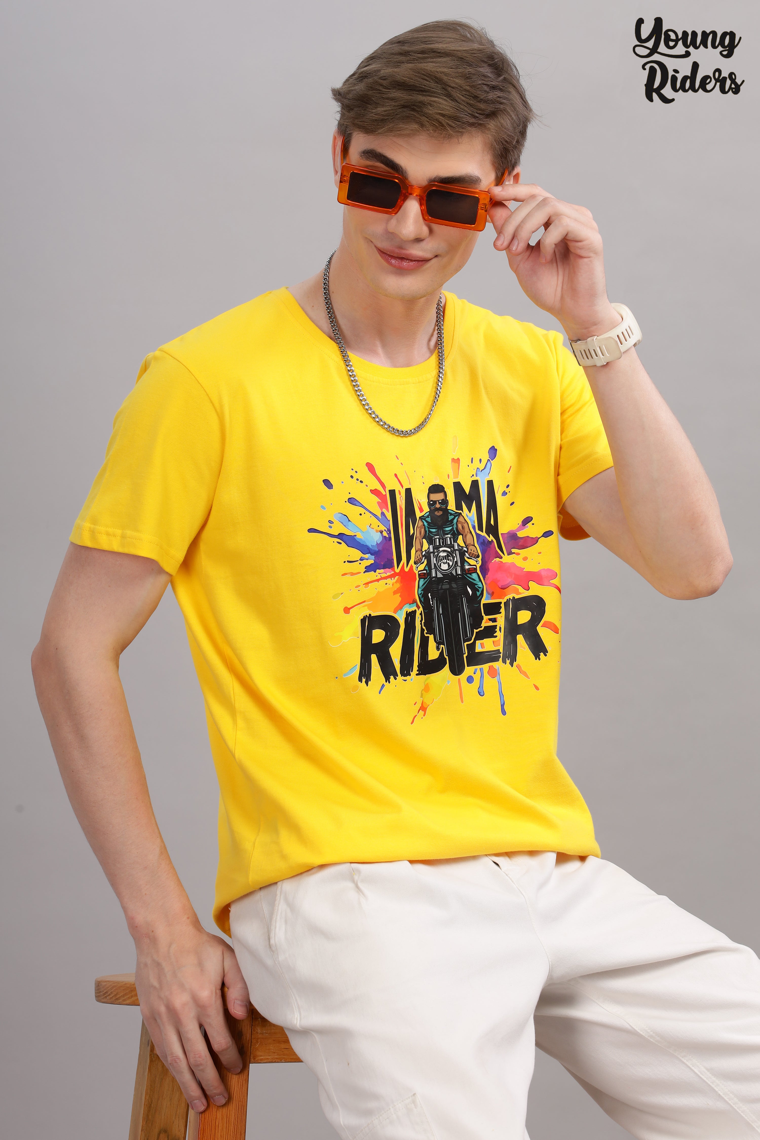 Yellow - Biker Printed T-shirt