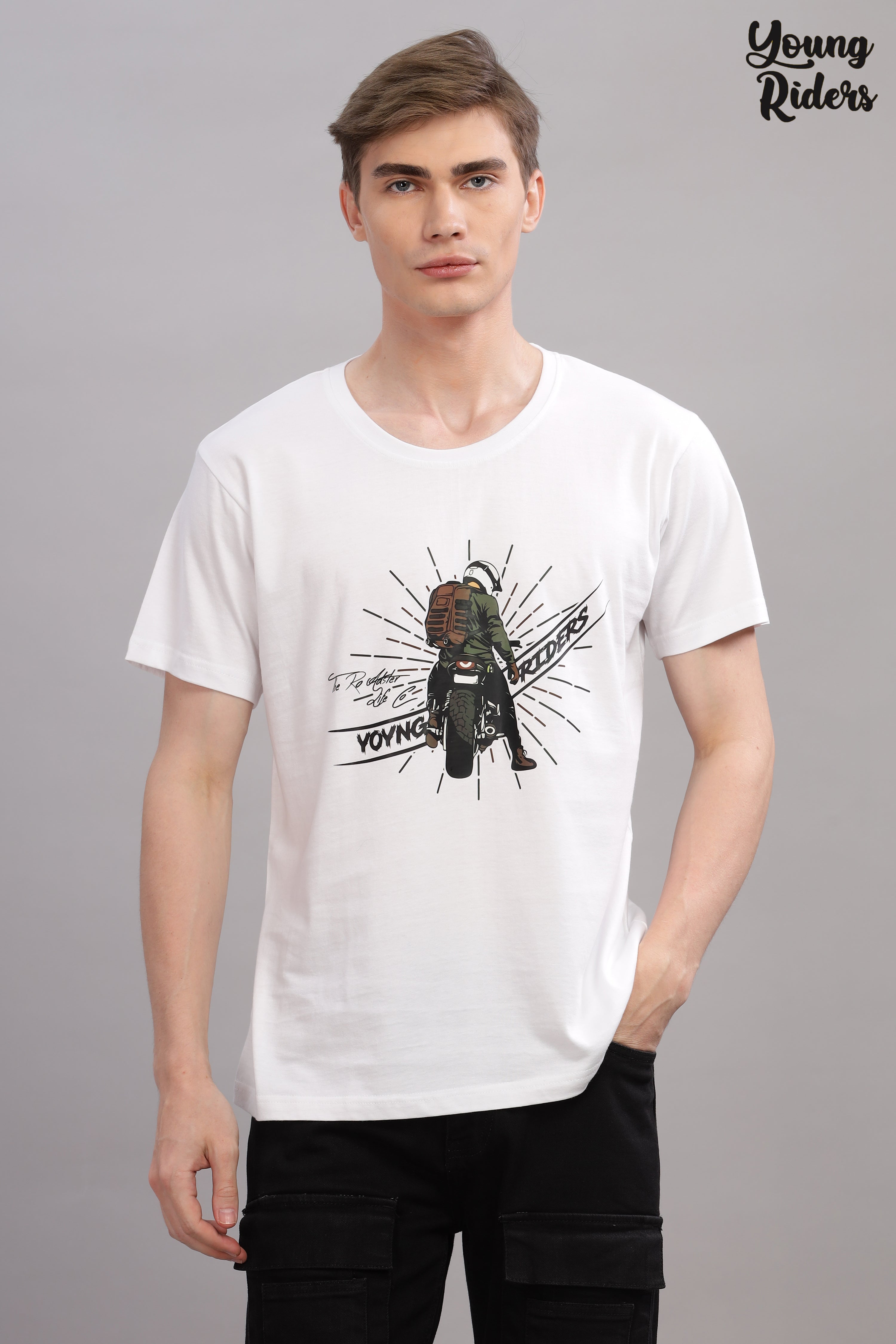 White - Cool Bike Rider Printed T-shirt