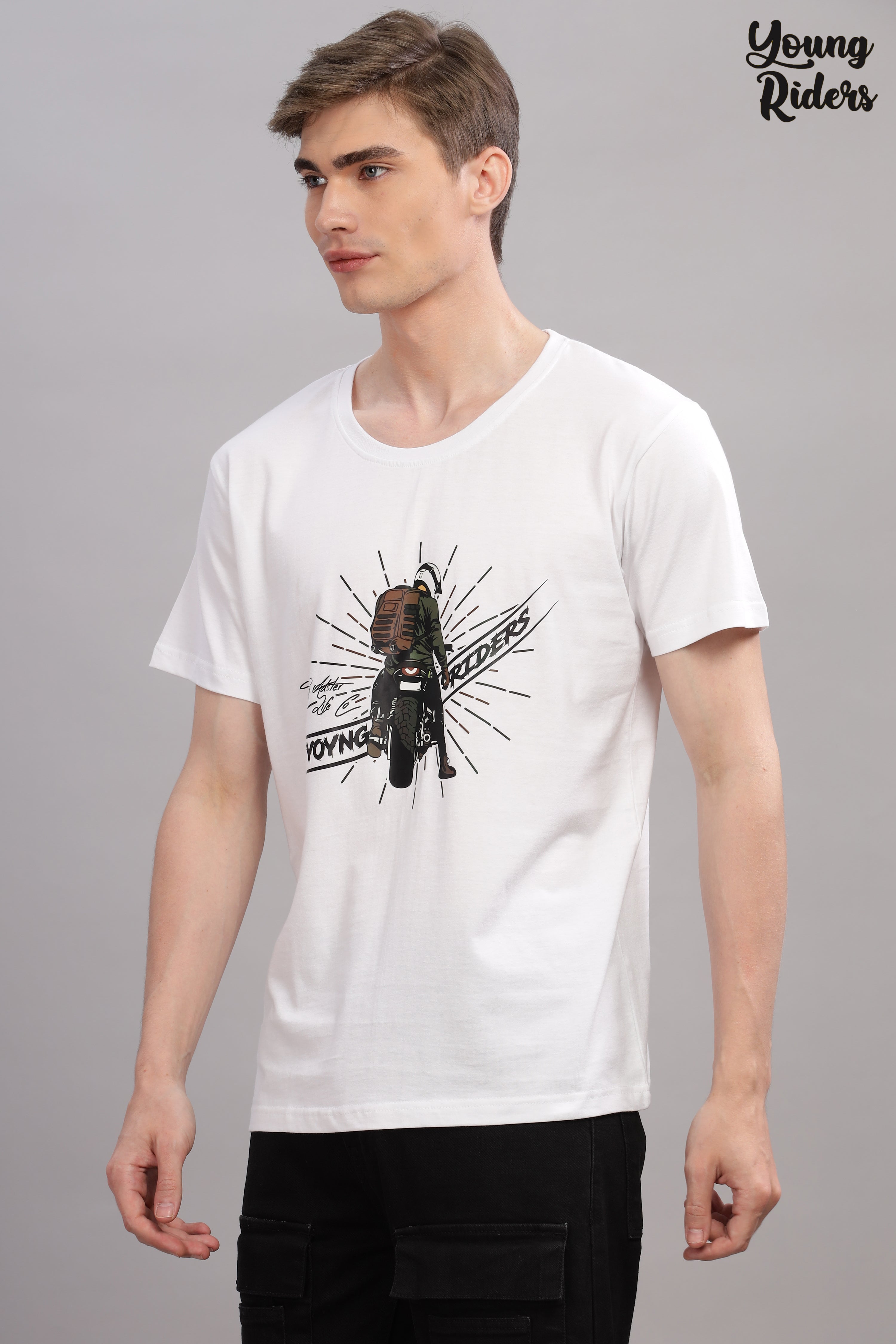 White - Cool Bike Rider Printed T-shirt