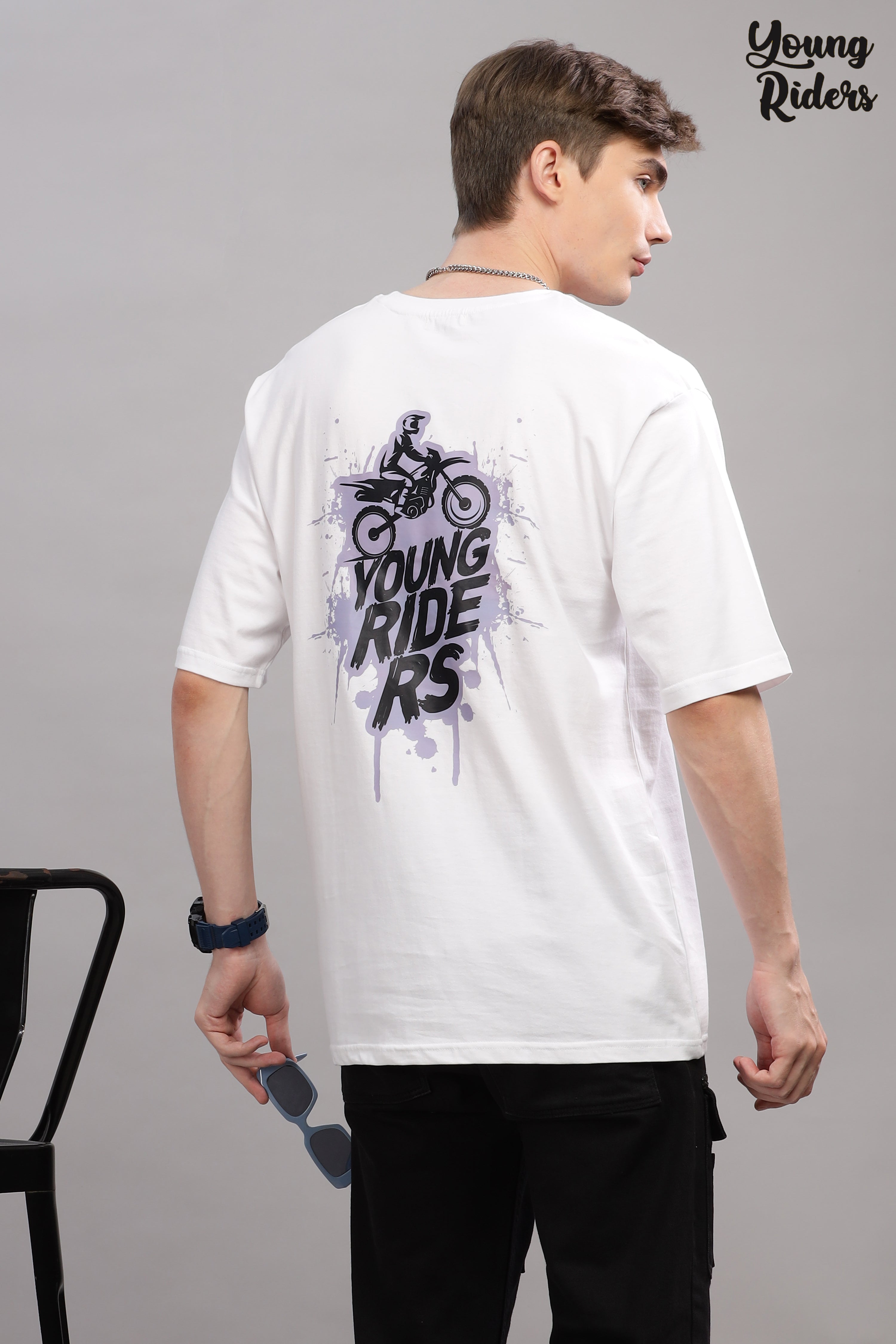 White - Bike Adventure Oversized Printed T-shirt