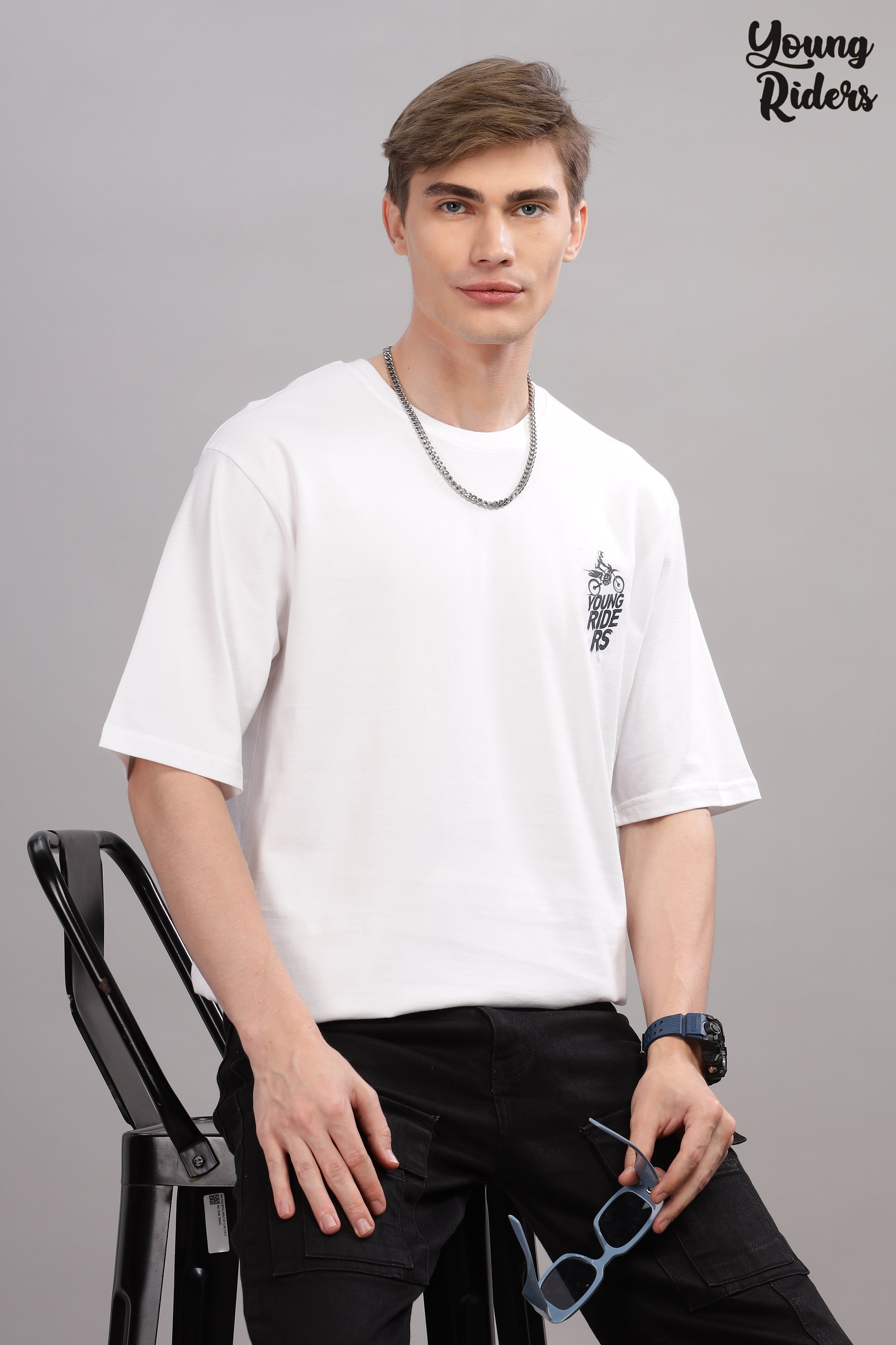 White - Bike Adventure Oversized Printed T-shirt