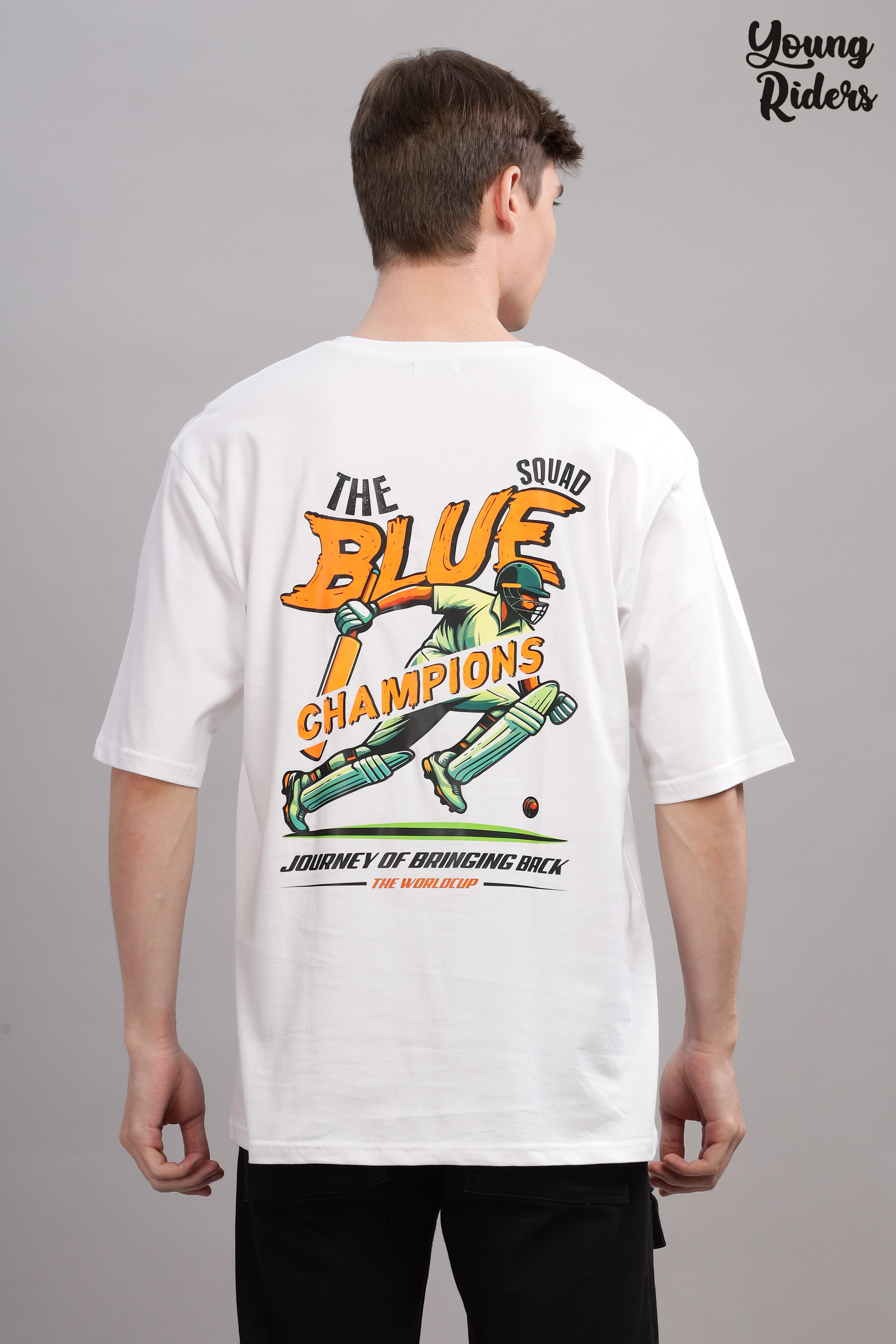 White - Cricket Champions Oversized Printed T-shirt