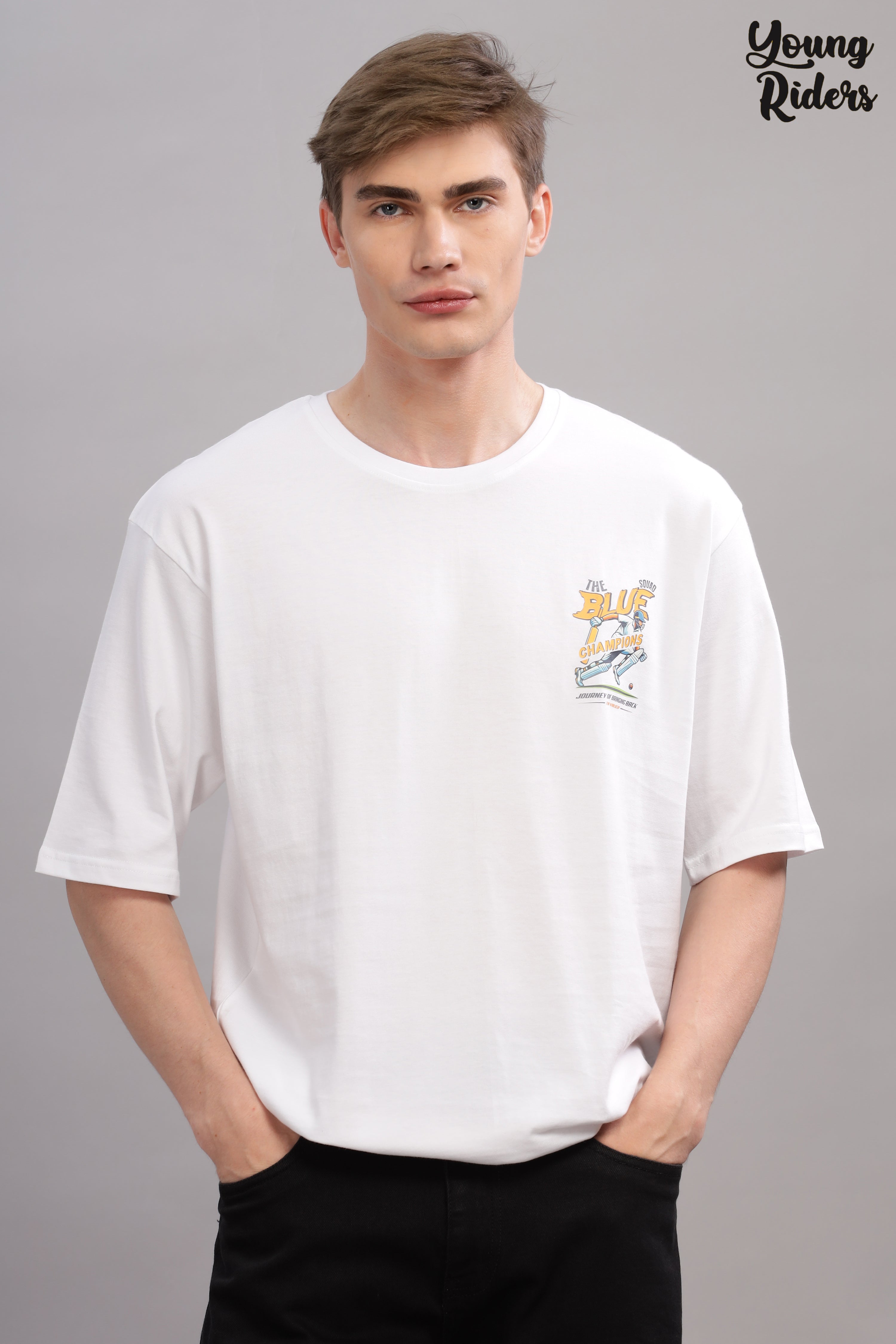 White - Cricket Champions Oversized Printed T-shirt