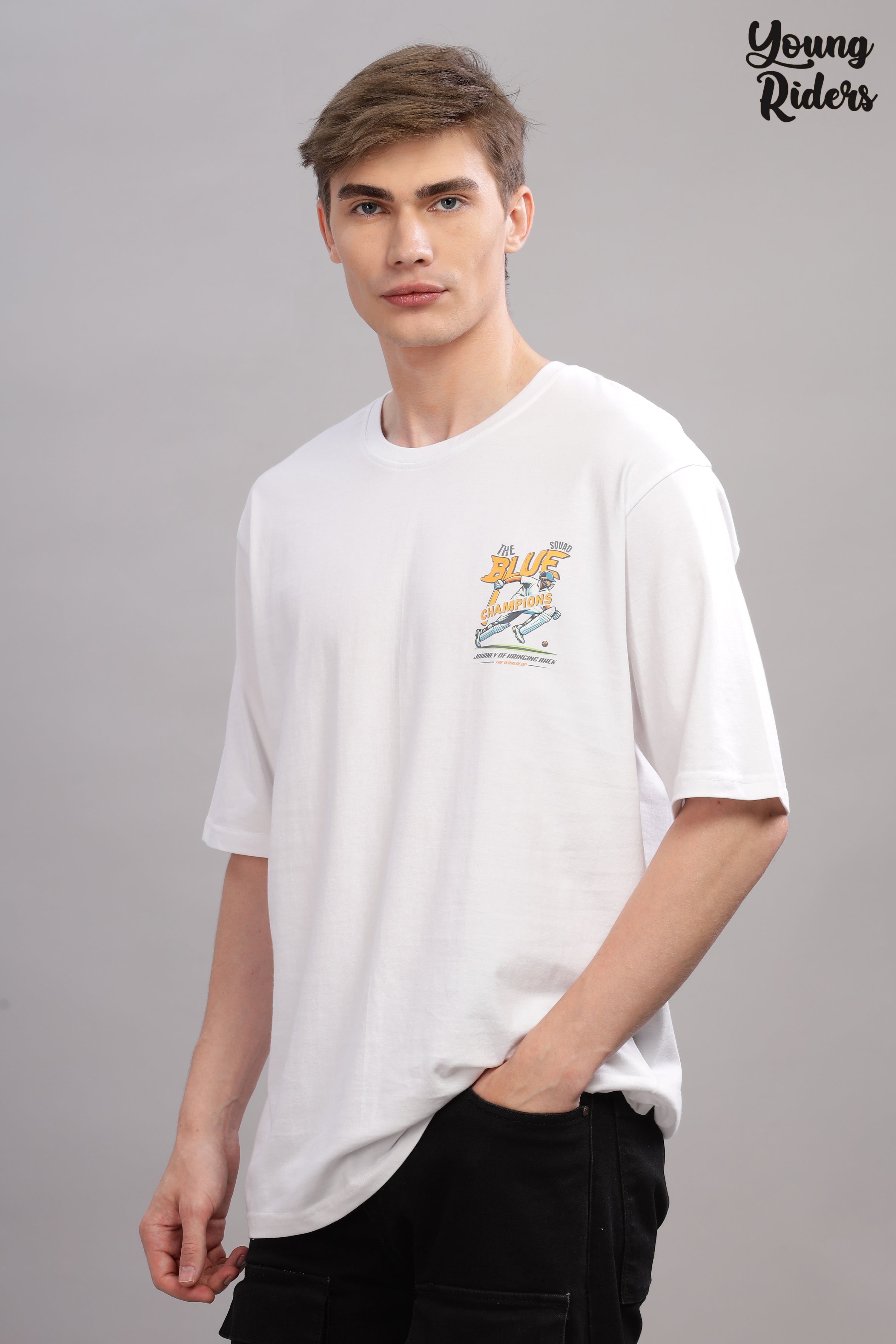 White - Cricket Champions Oversized Printed T-shirt