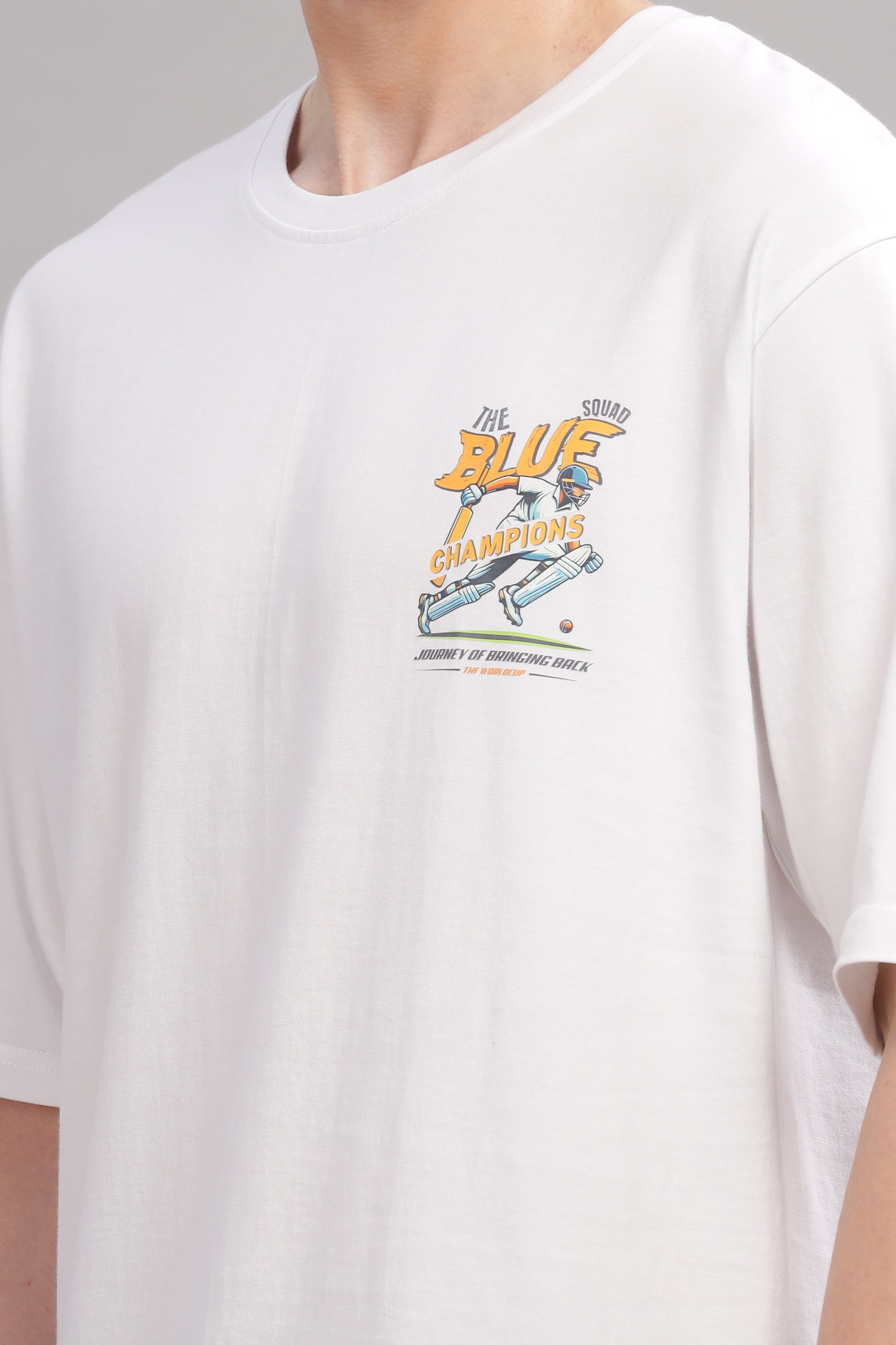 White - Cricket Champions Oversized Printed T-shirt