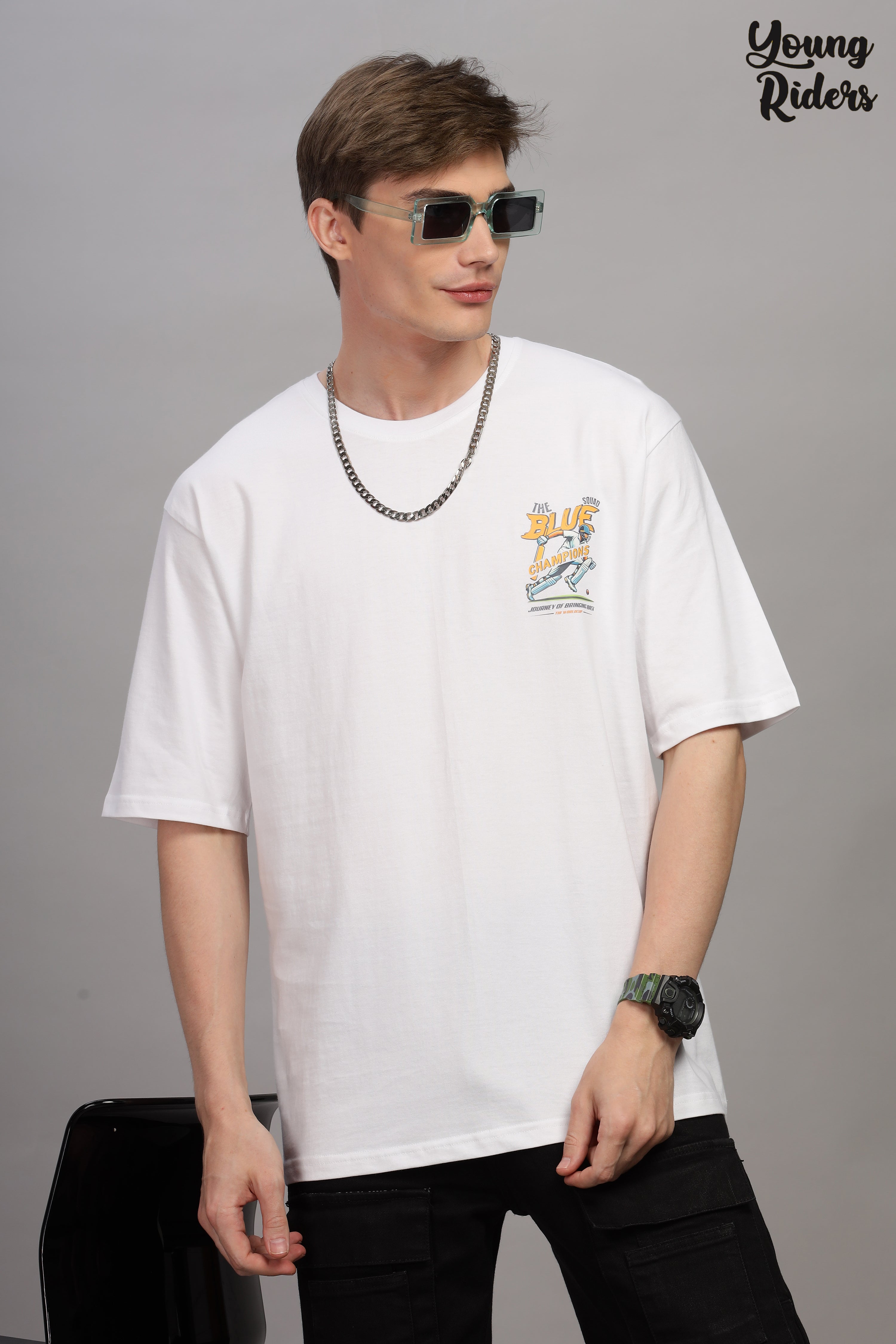 White - Cricket Champions Oversized Printed T-shirt