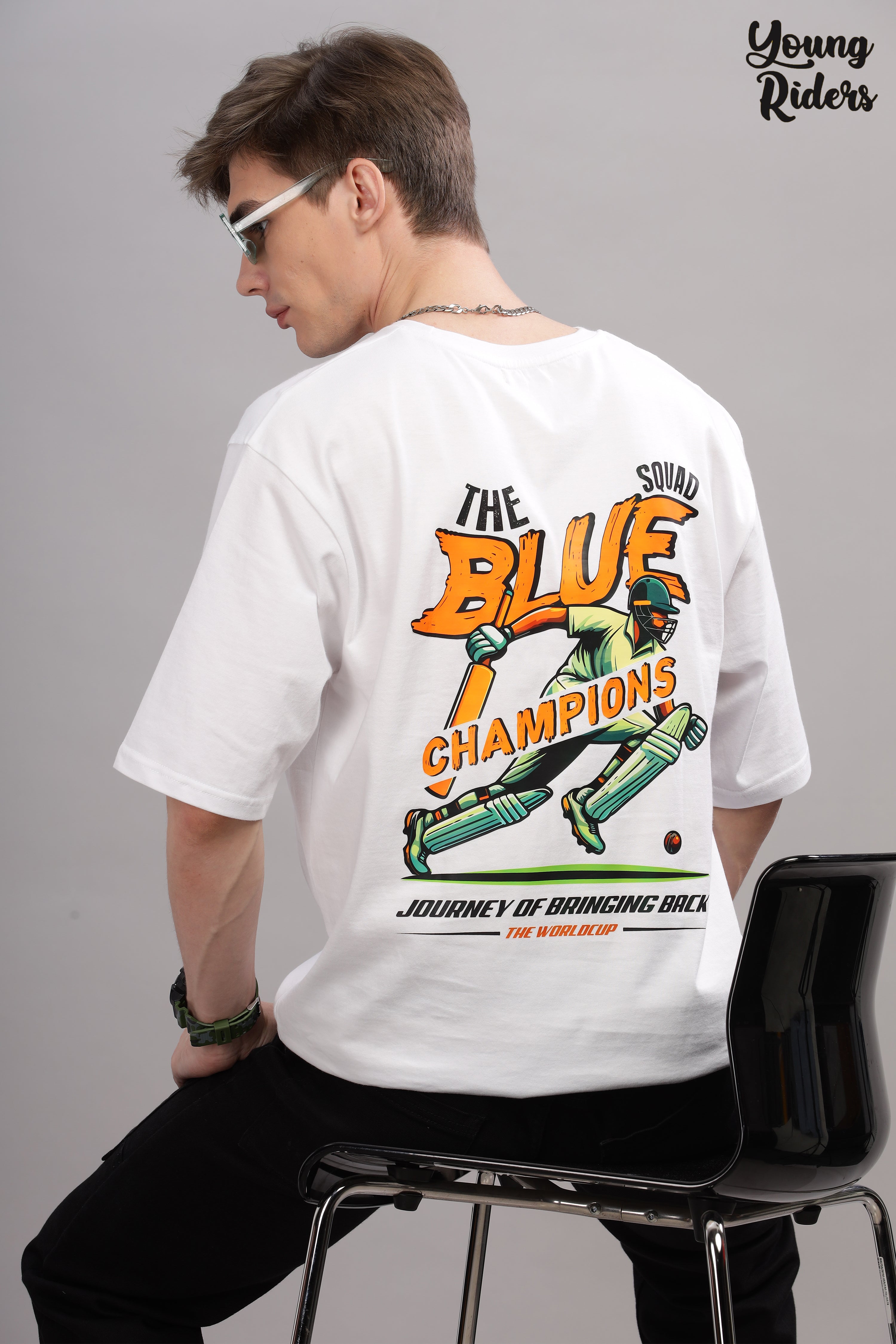 White - Cricket Champions Oversized Printed T-shirt