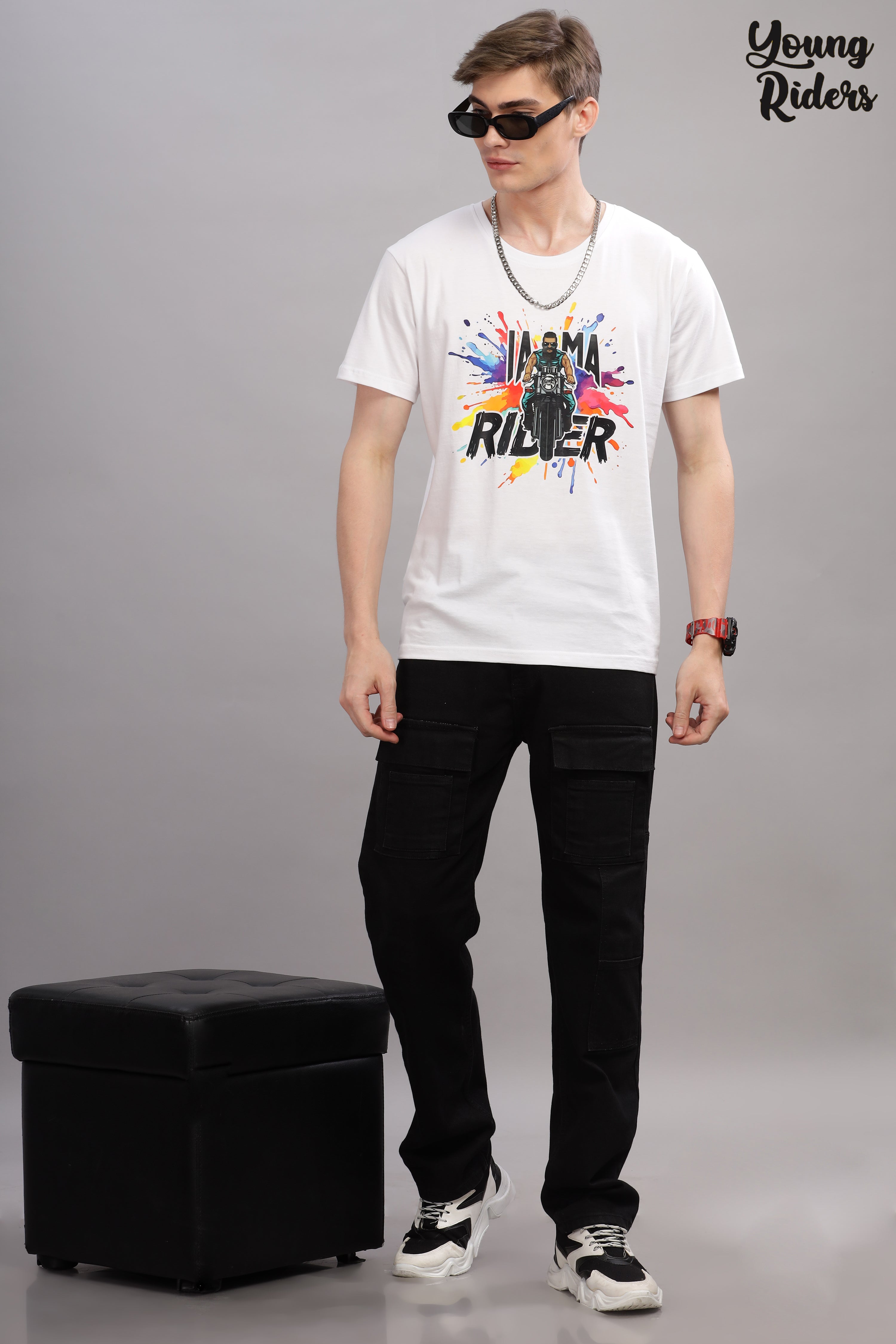 White - Biker Printed T-shirt