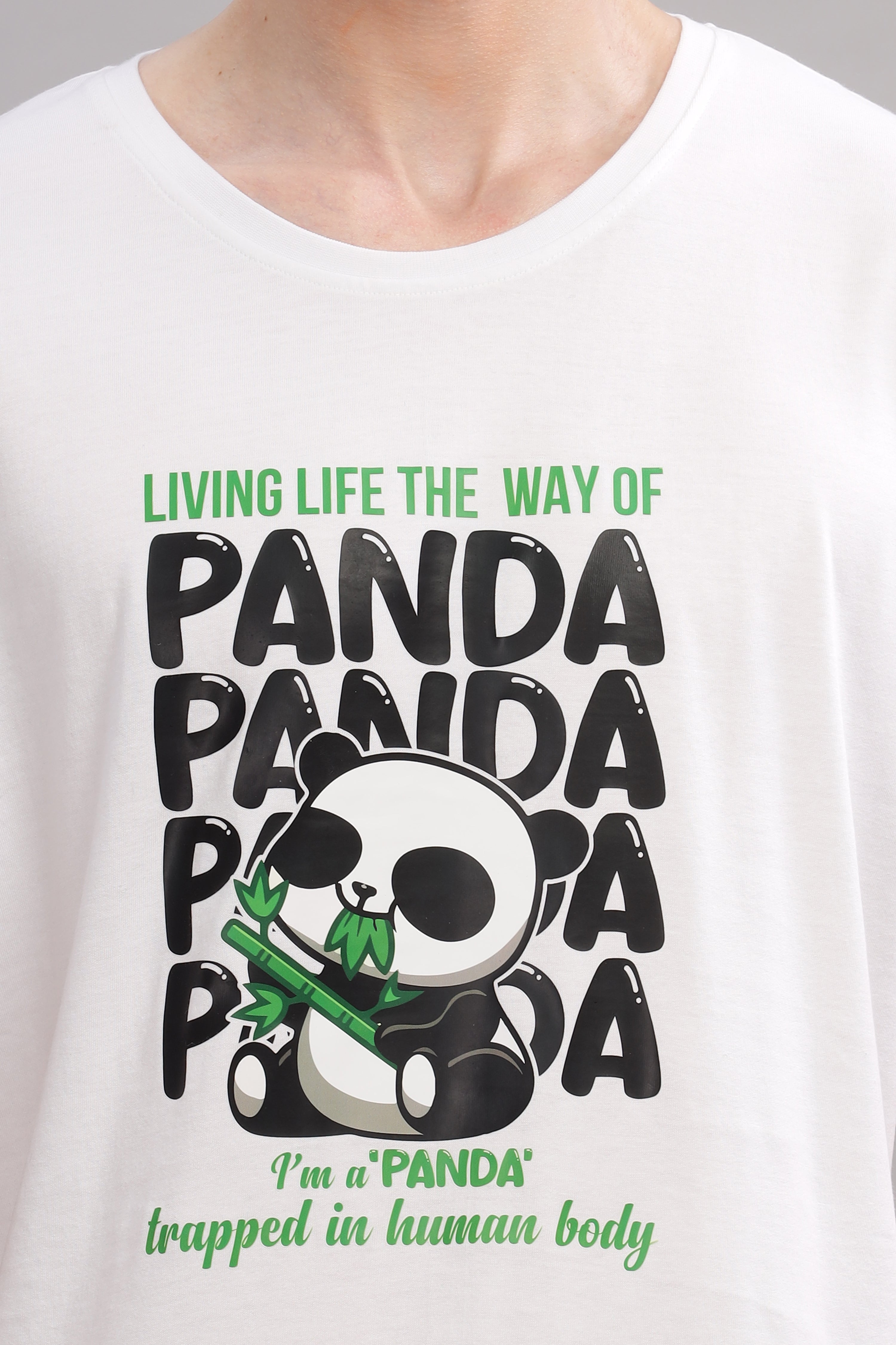 White - Panda Printed T-shirt