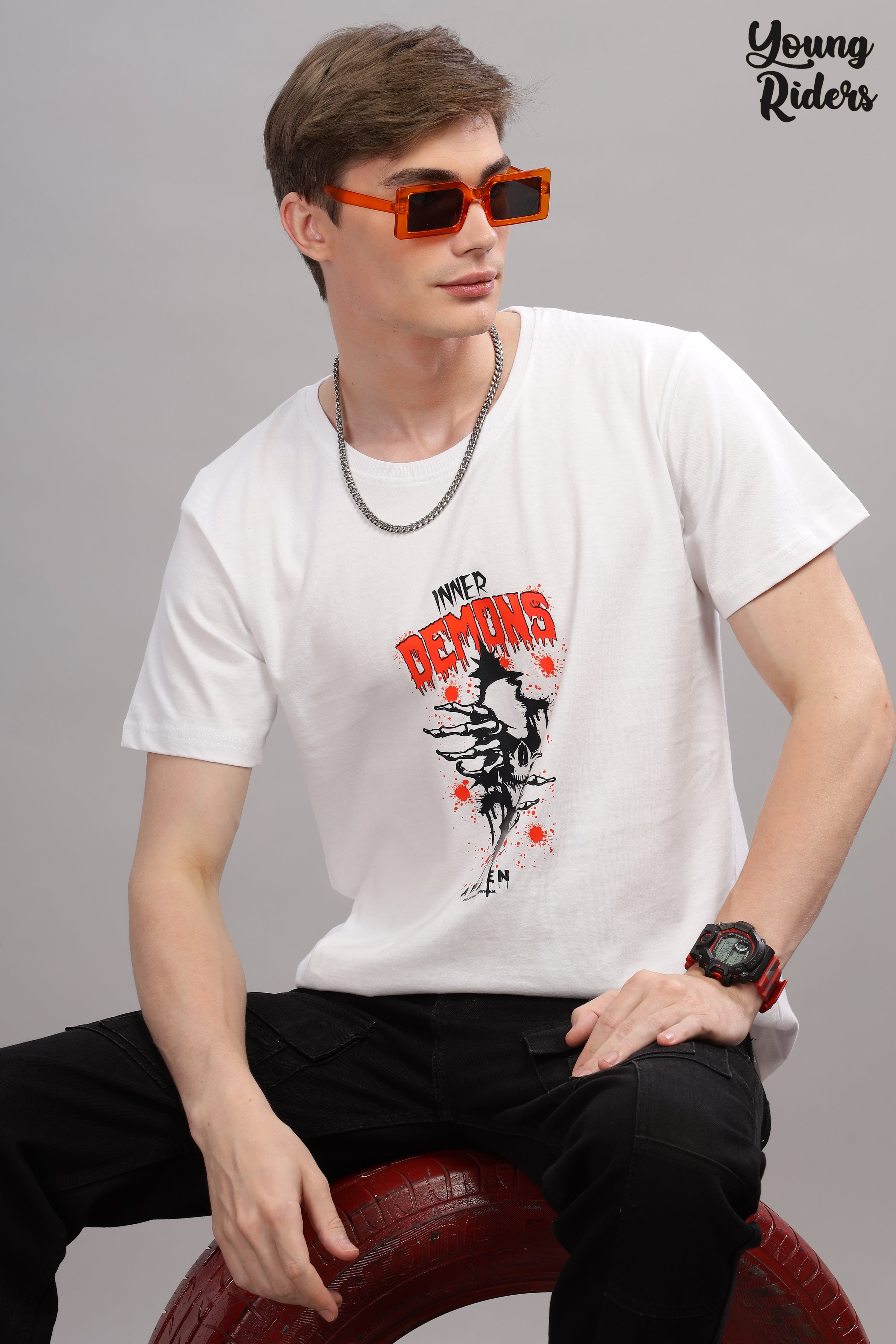 White - Demon Printed T-shirt