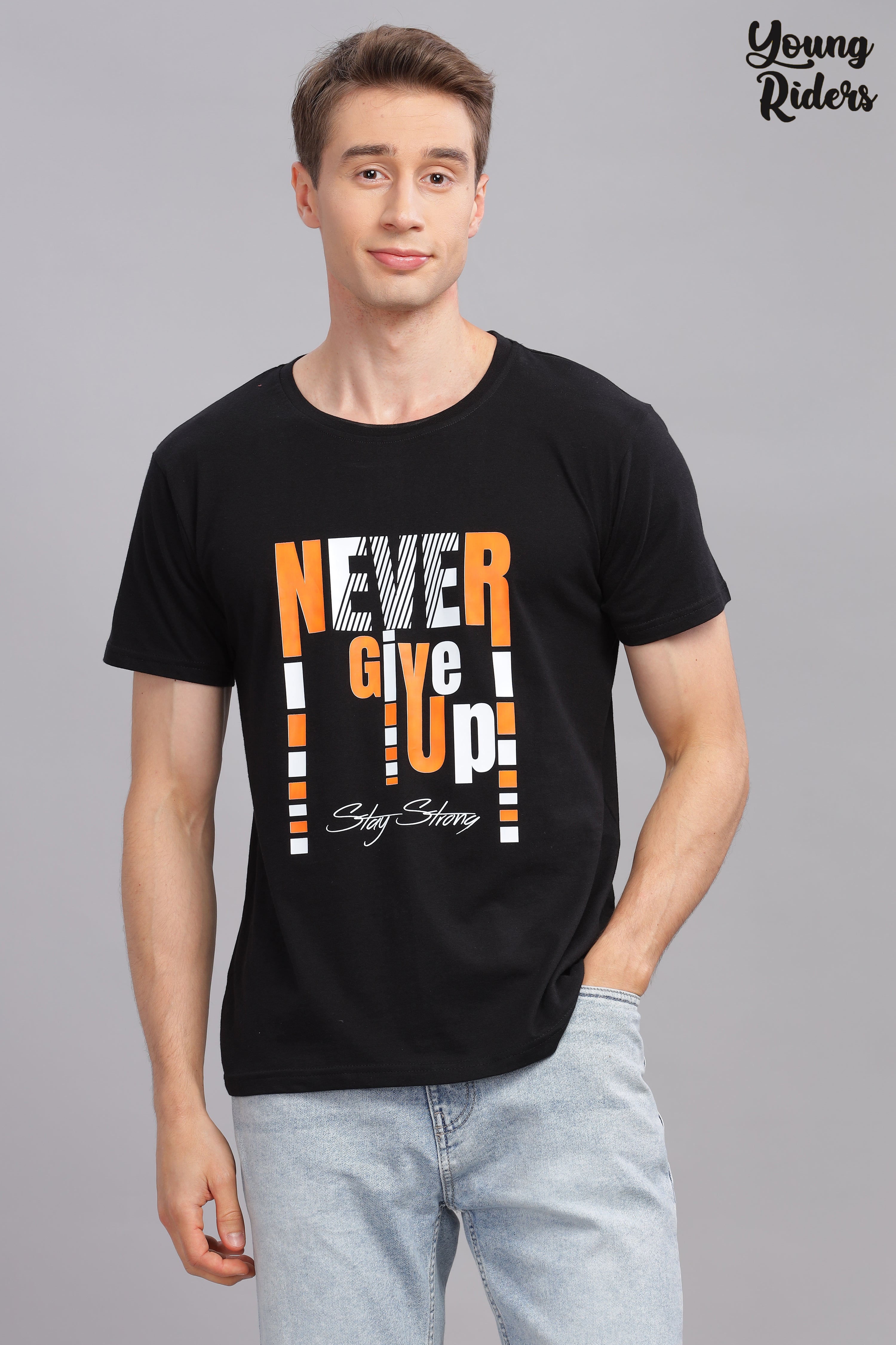 Black - Never Give Up Printed T-shirt-1