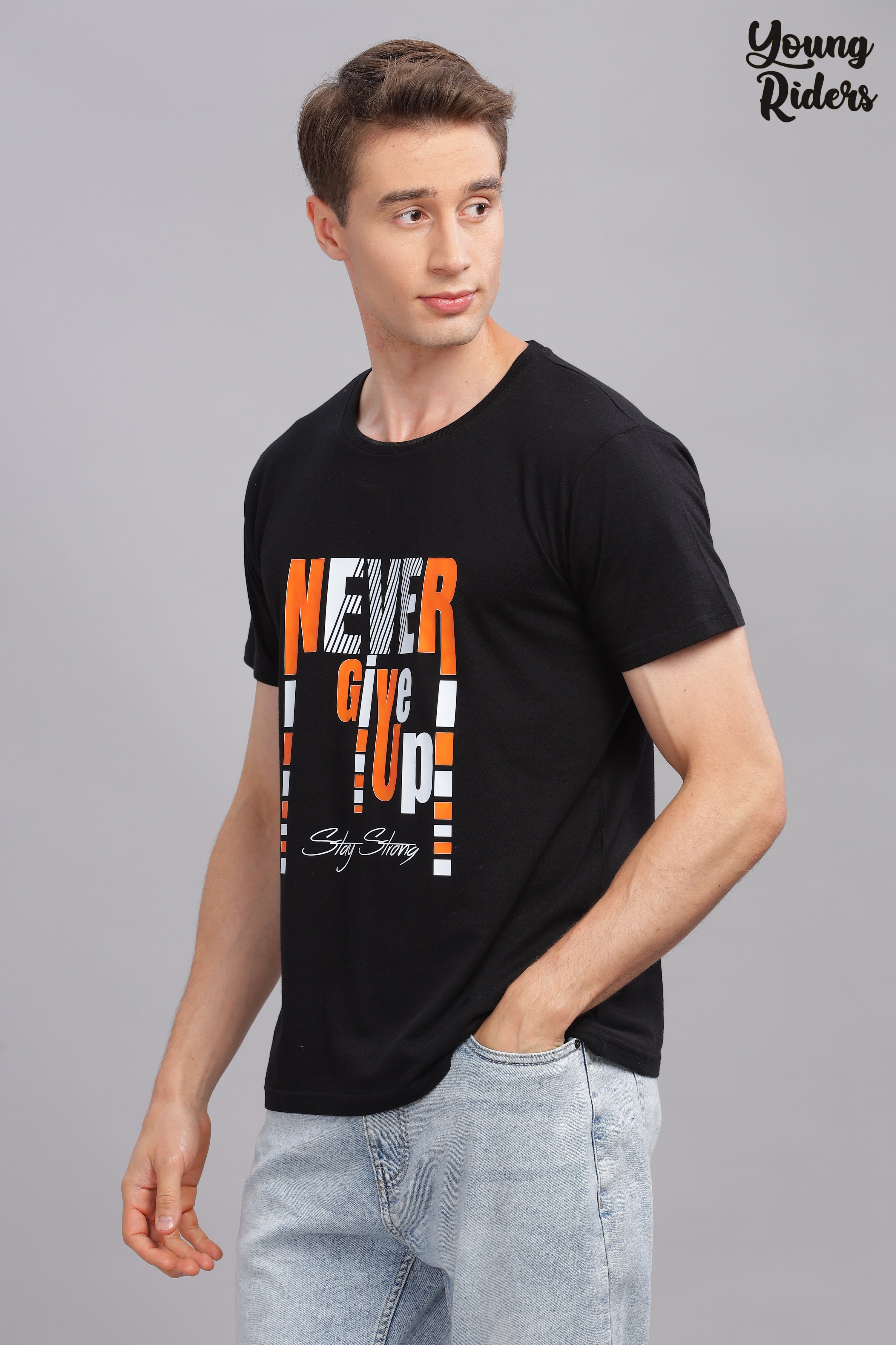 Black - Never Give Up Printed T-shirt-1