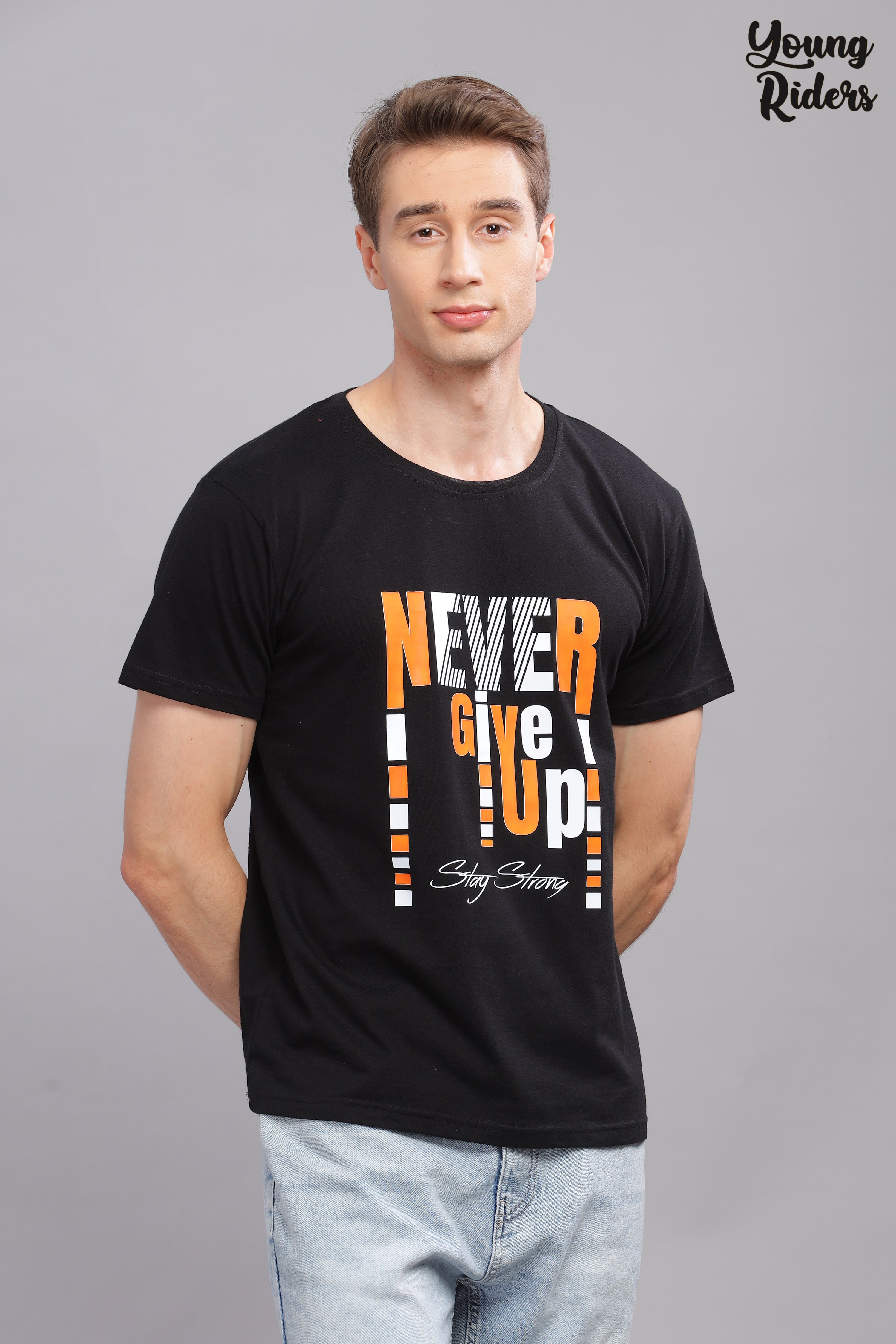 Black - Never Give Up Printed T-shirt-1