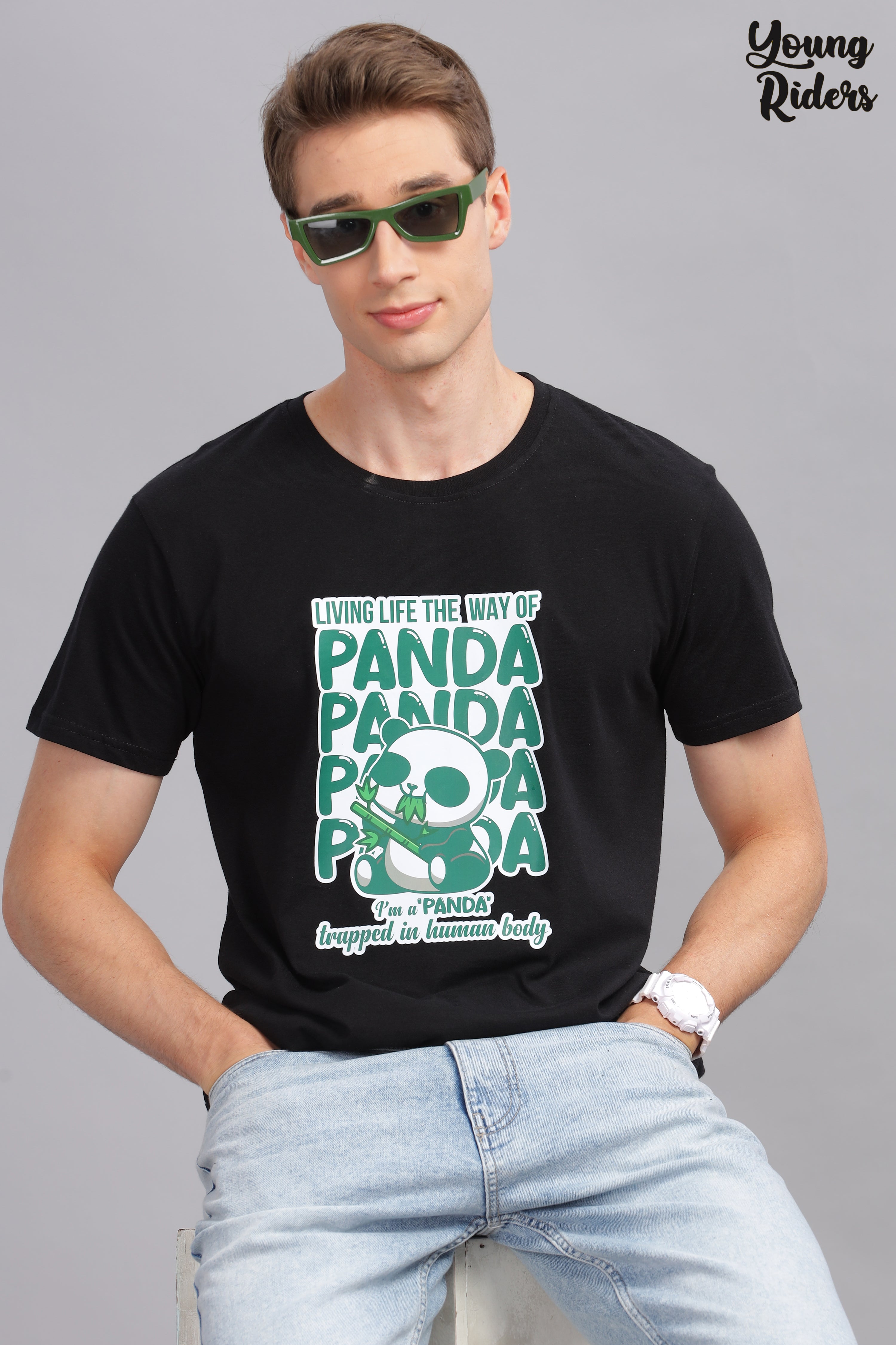 Black - Panda Printed T-shirt