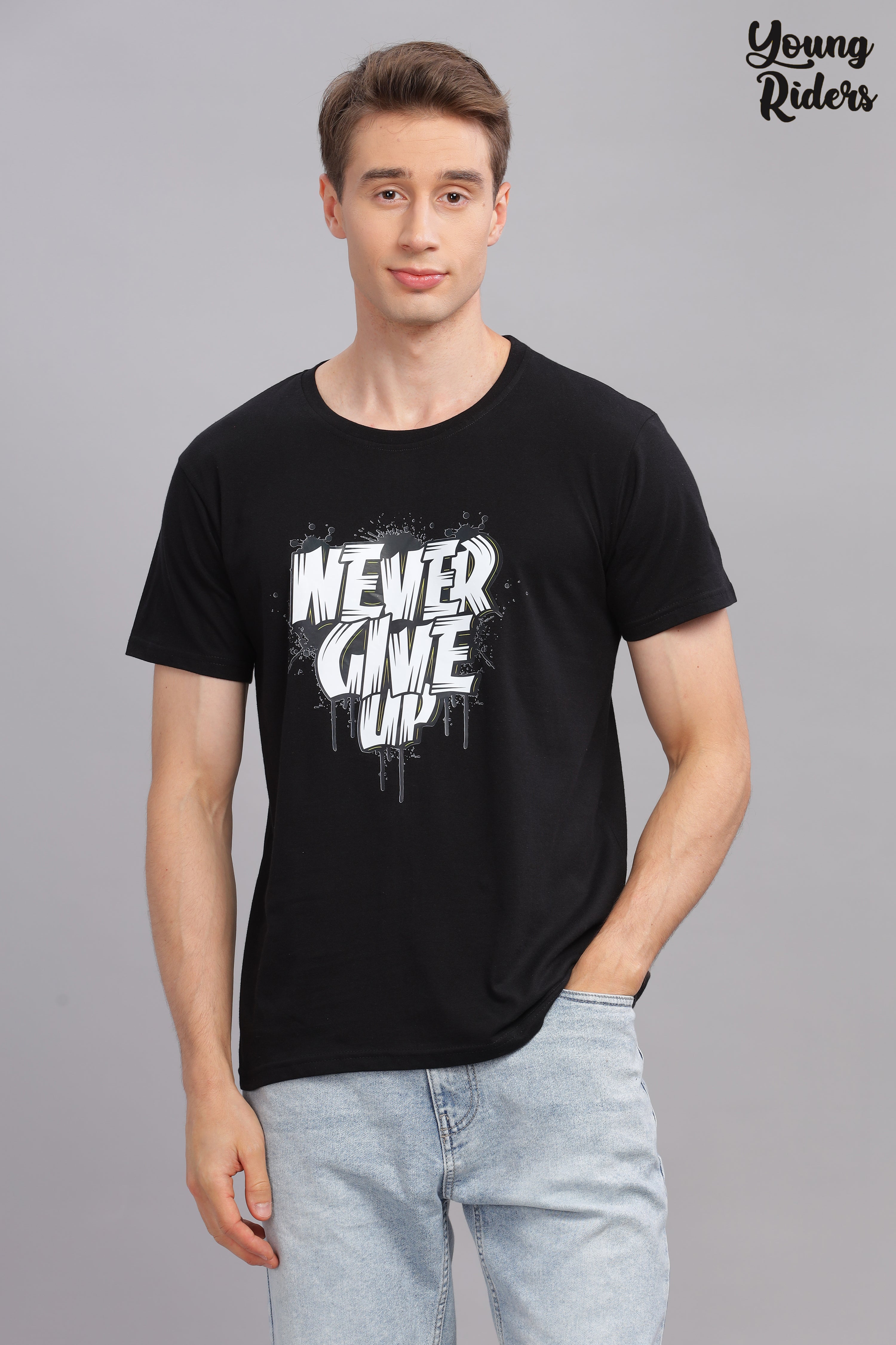 Black - Never Give Up Printed T-shirt-2