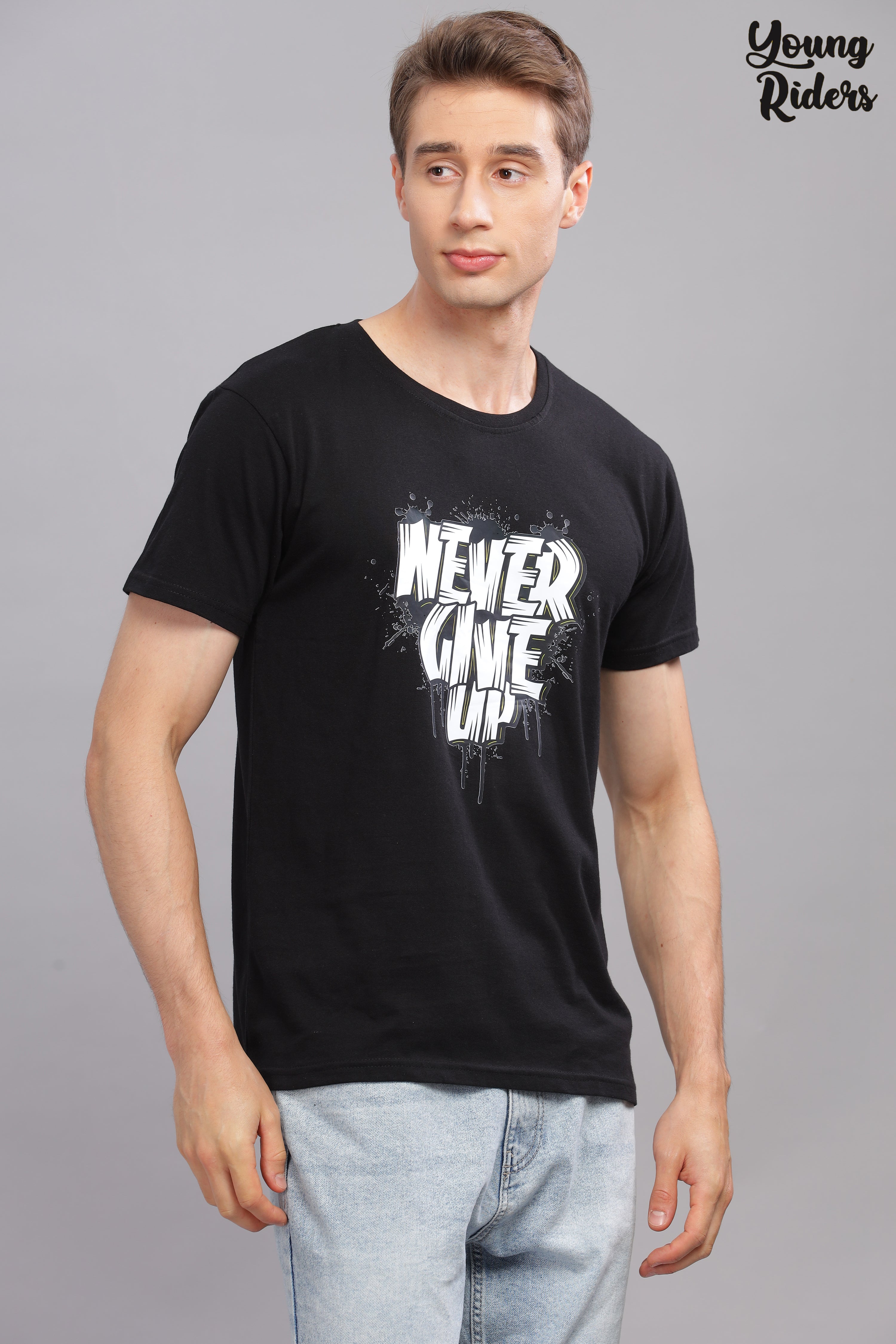 Black - Never Give Up Printed T-shirt-2