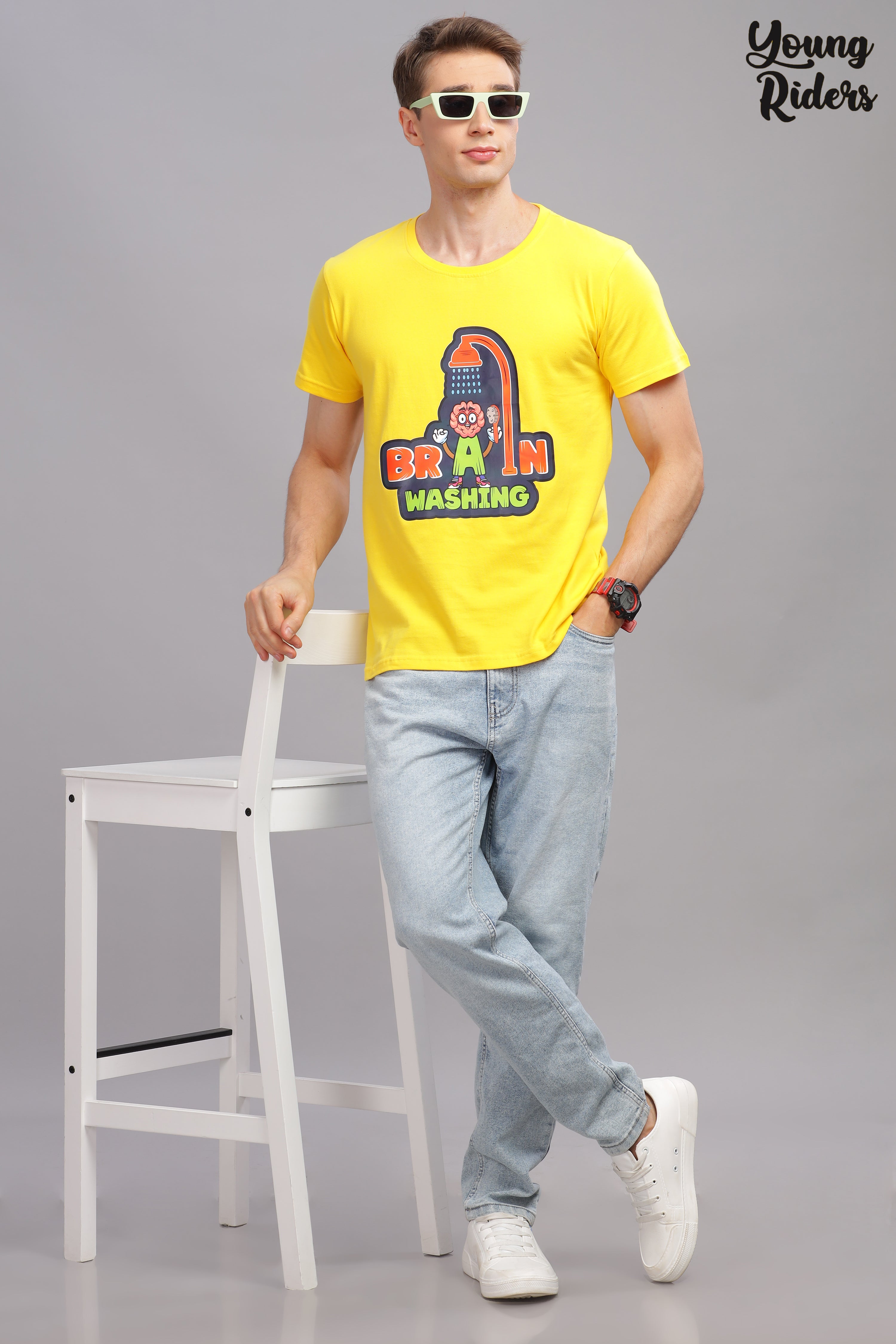 Yellow - Brain Wash Cool Printed T-shirt