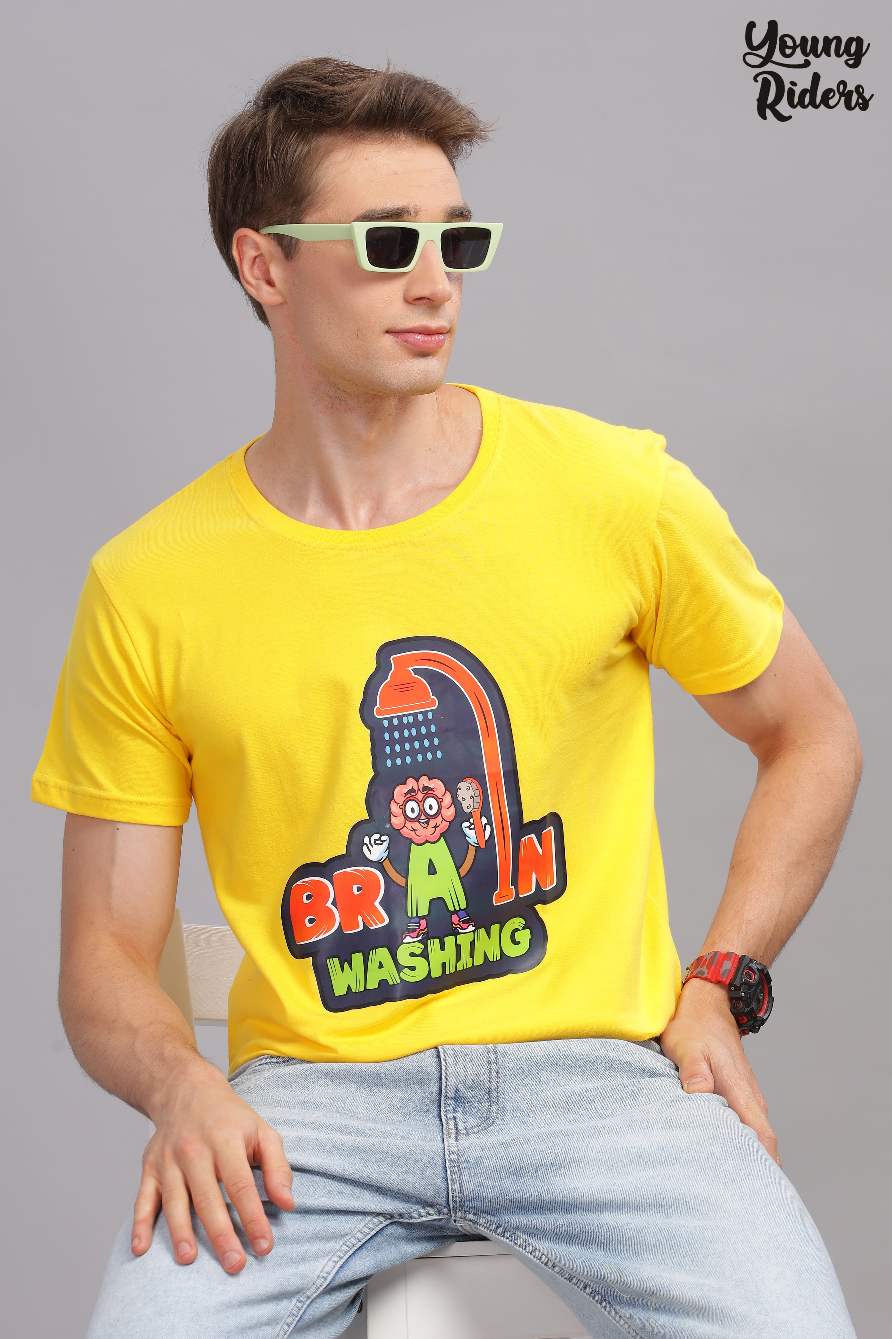 Yellow - Brain Wash Cool Printed T-shirt