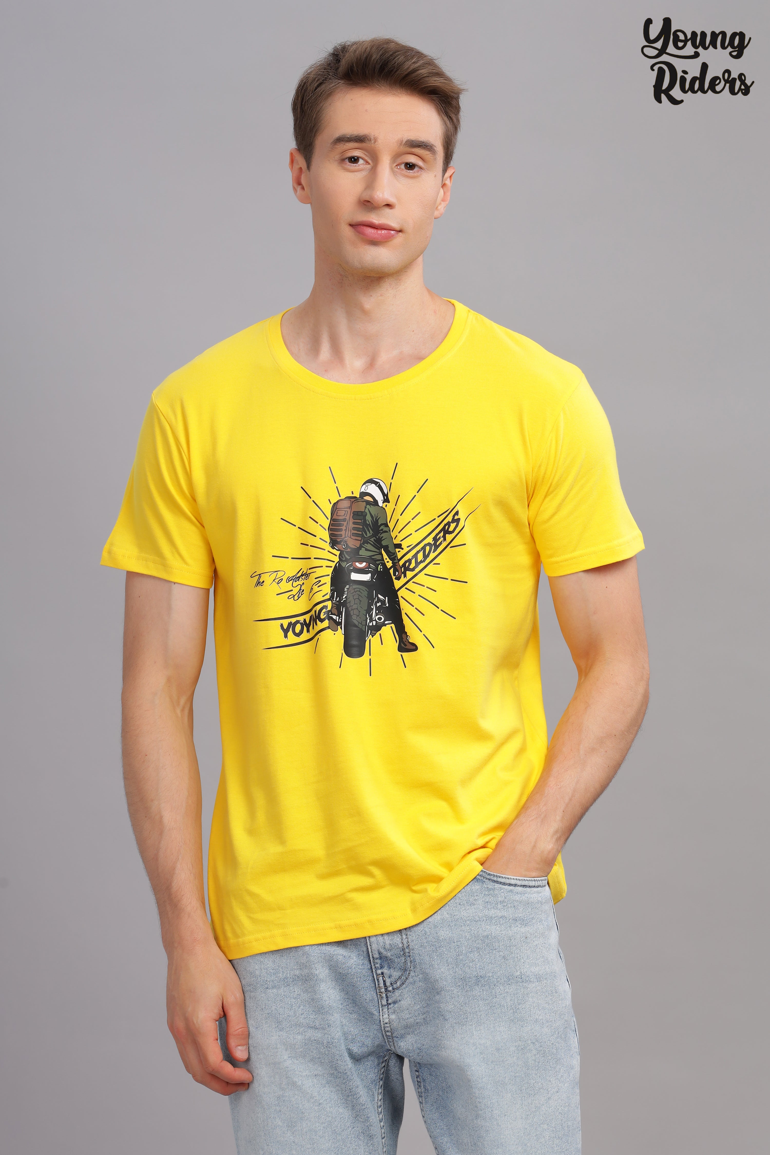 Yellow - Cool Bike Rider Printed T-shirt