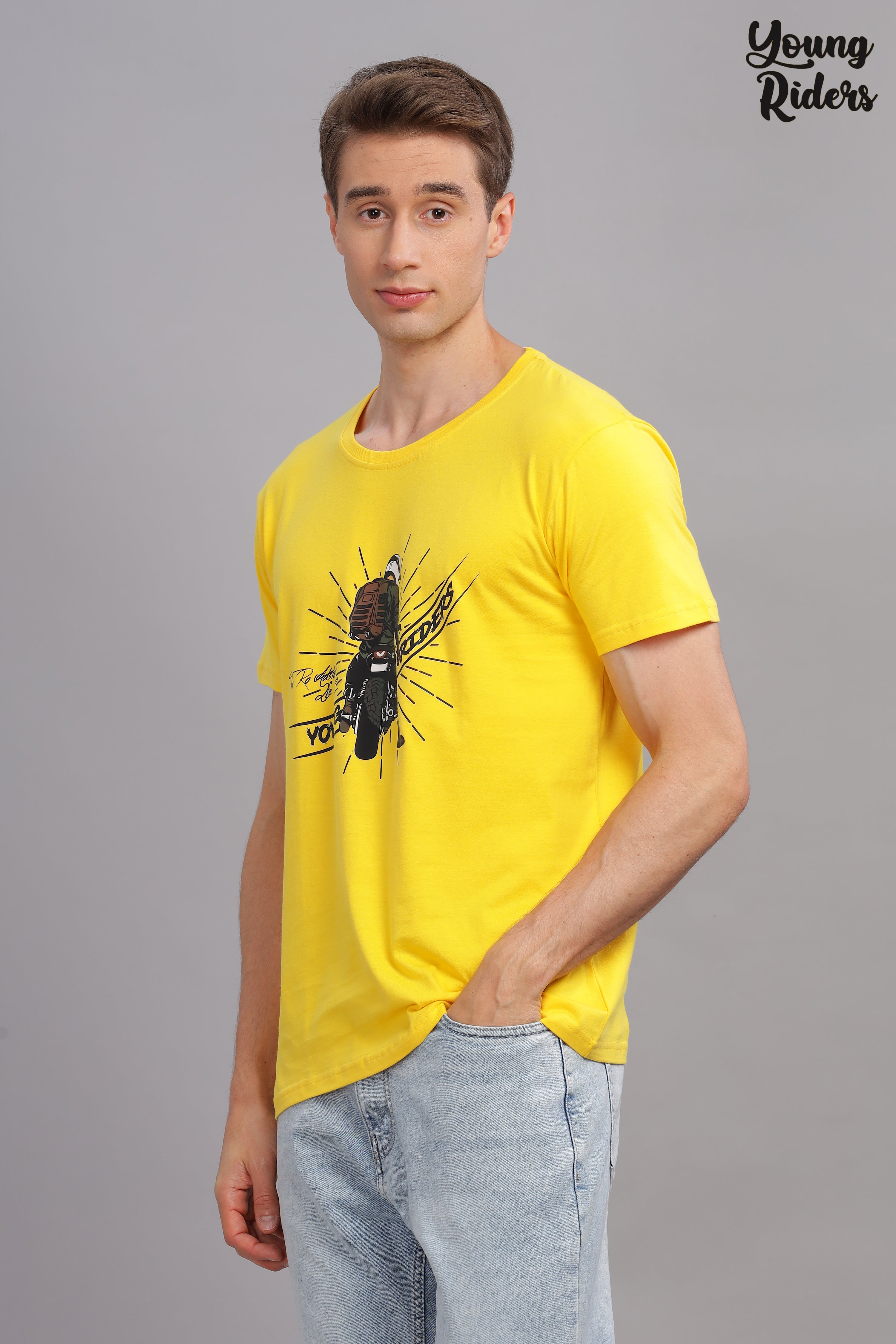 Yellow - Cool Bike Rider Printed T-shirt