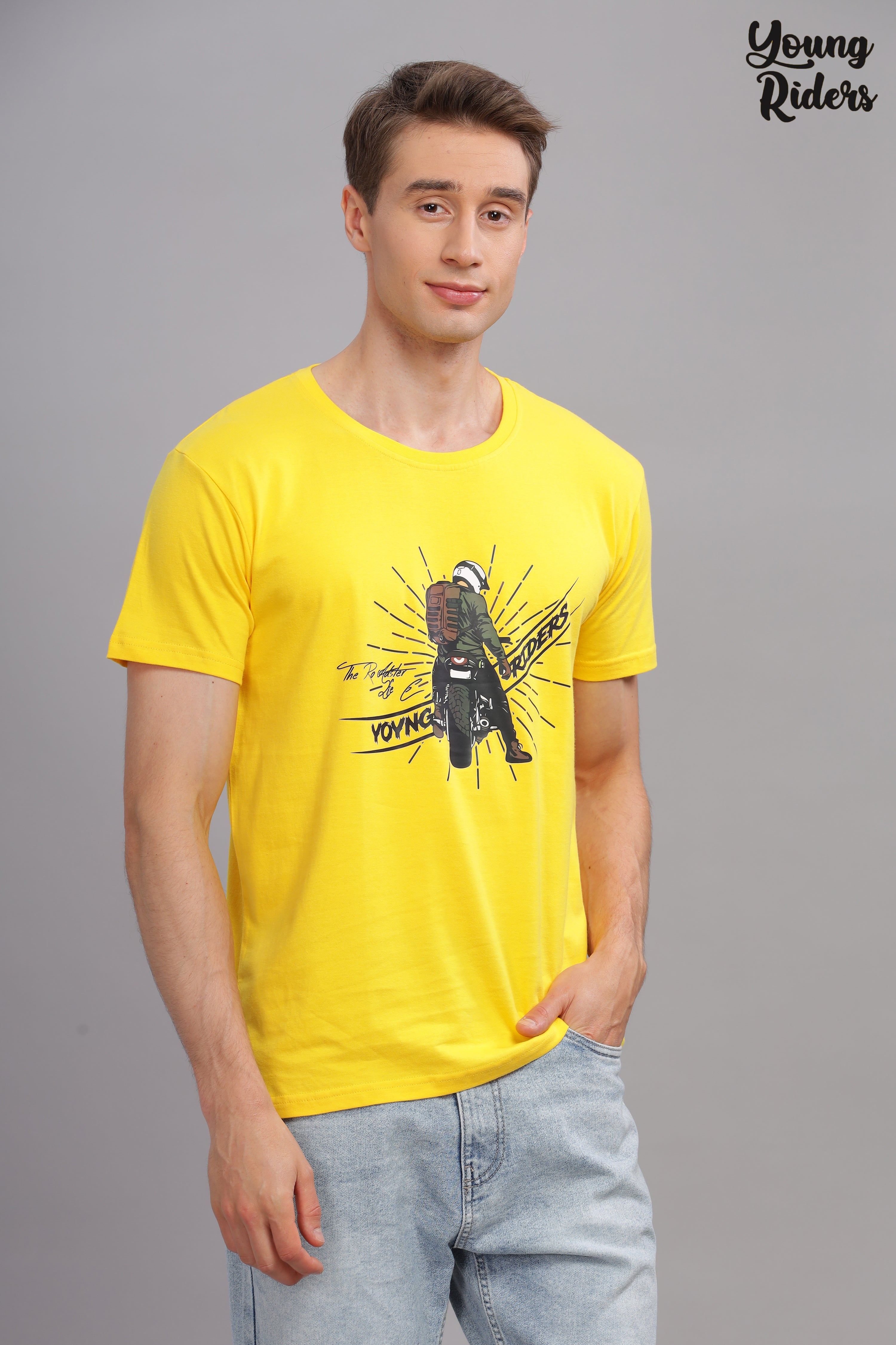 Yellow - Cool Bike Rider Printed T-shirt