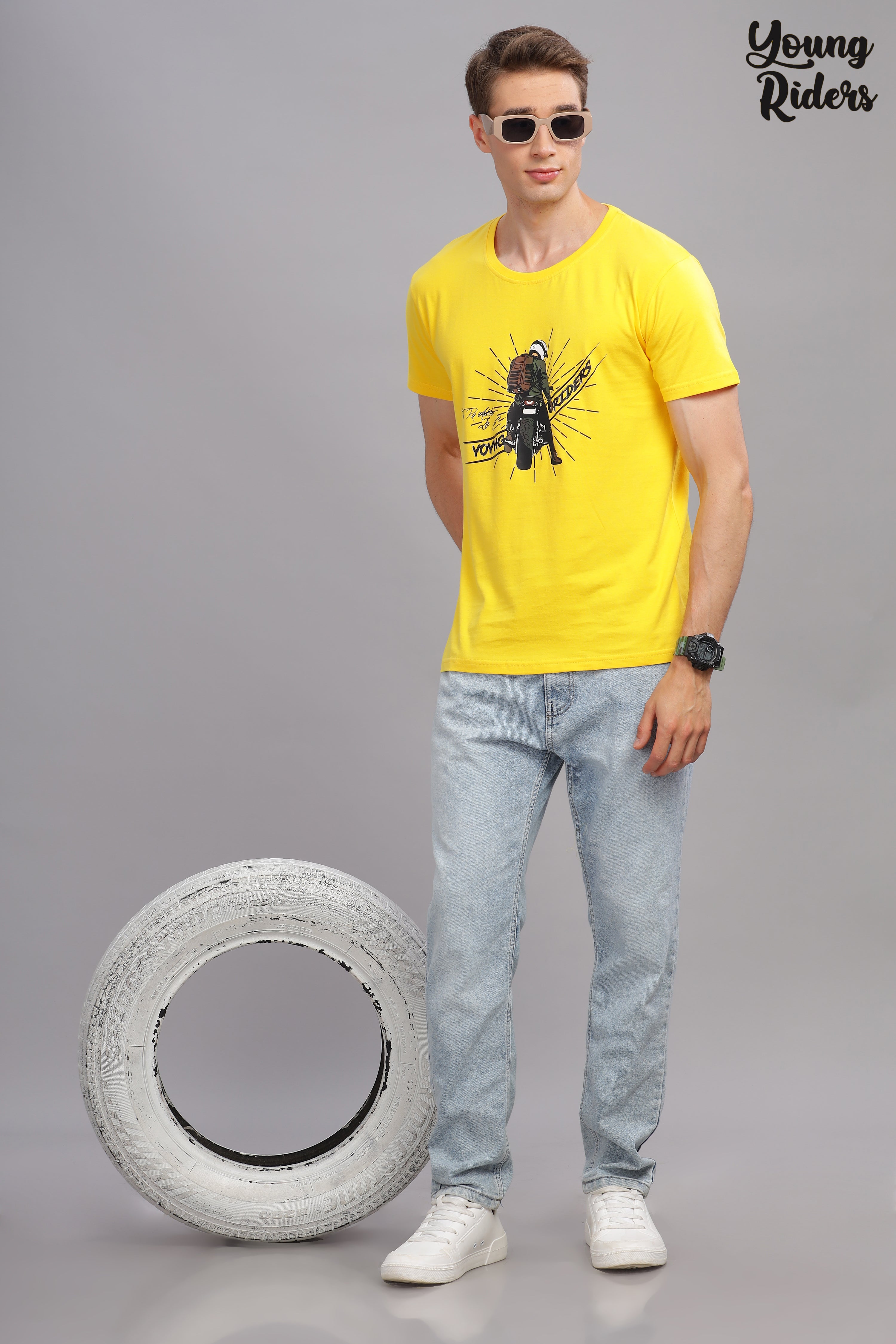 Yellow - Cool Bike Rider Printed T-shirt