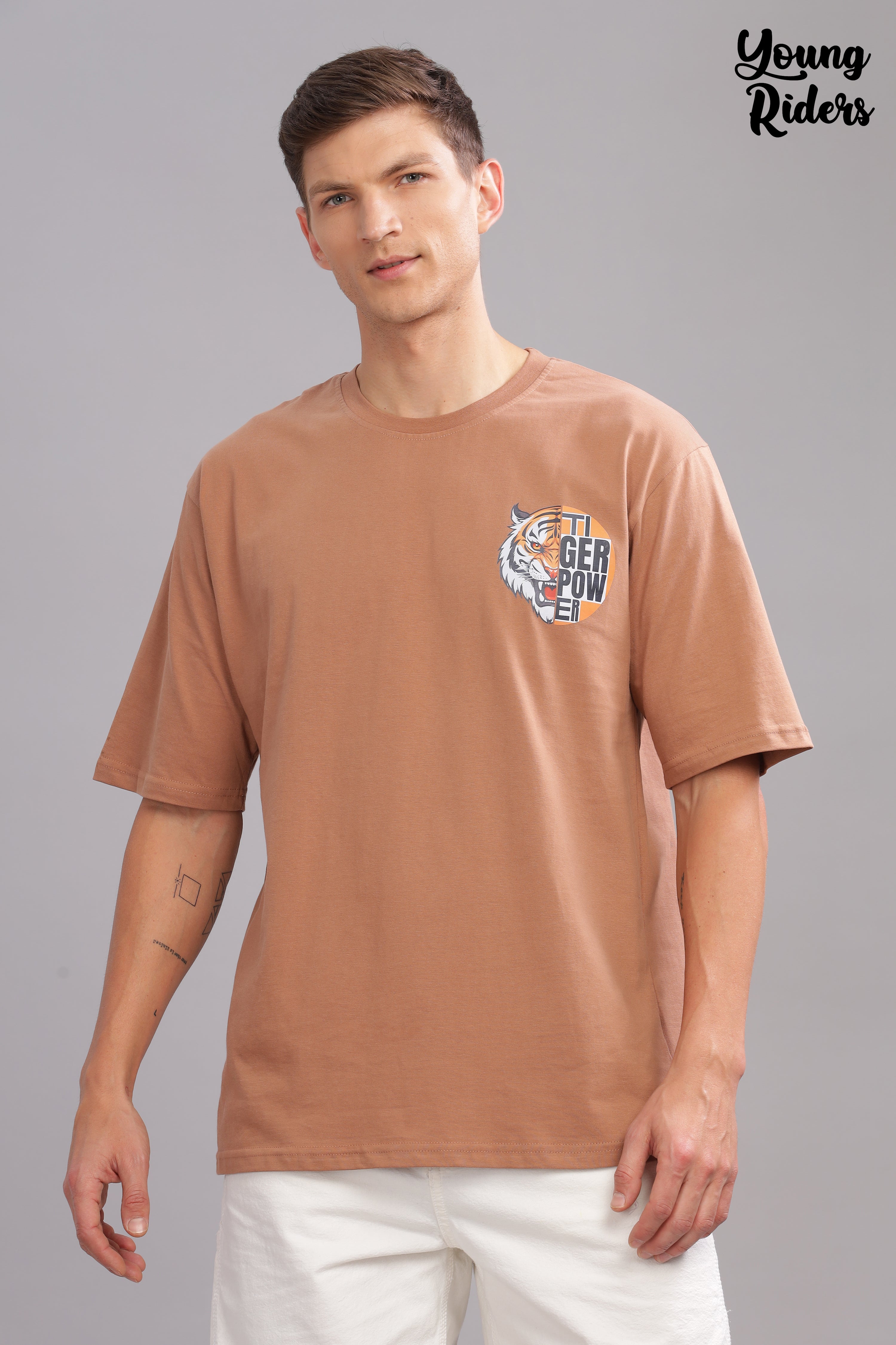 Brown - Tiger Power Printed T-shirt