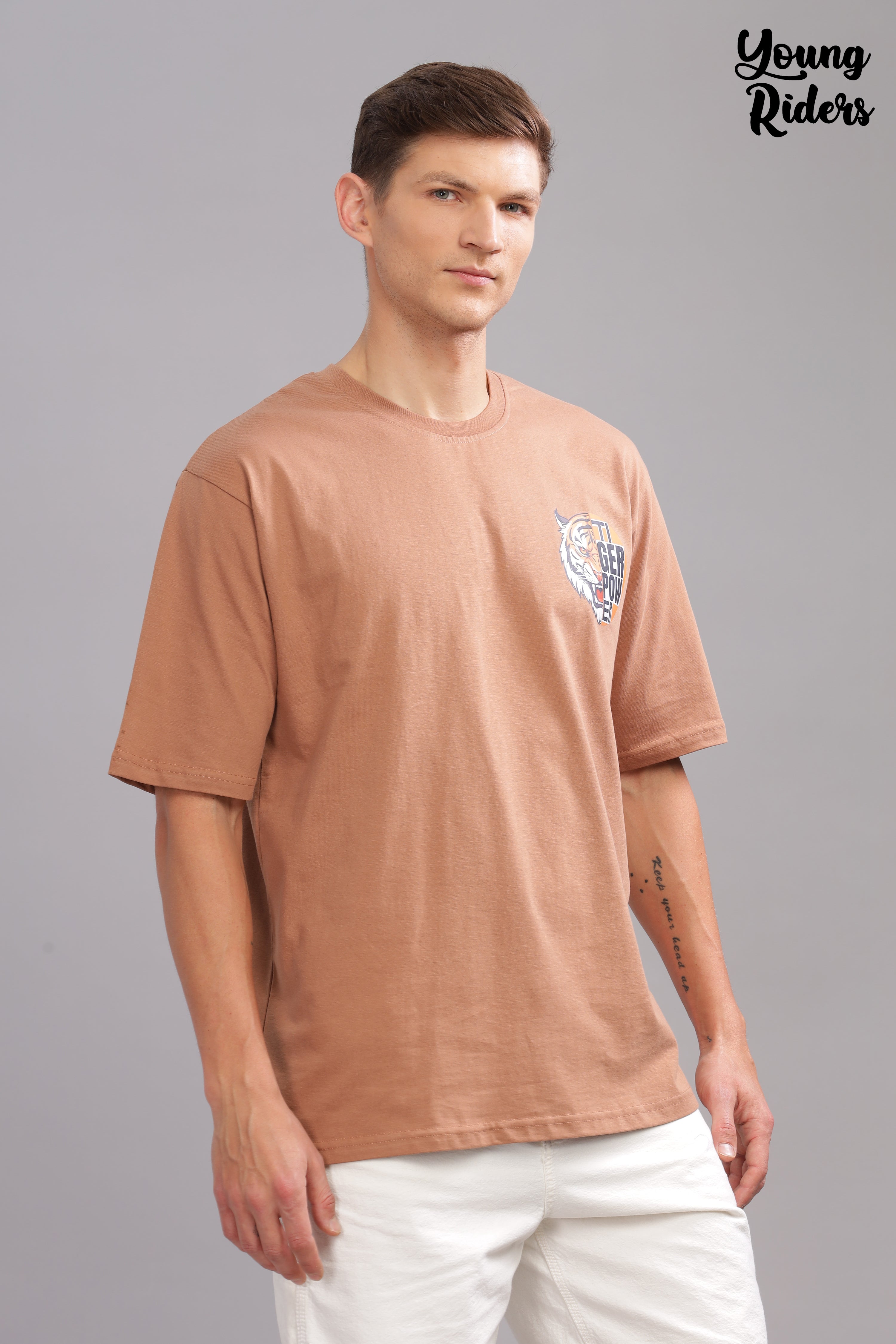 Brown - Tiger Power Printed T-shirt