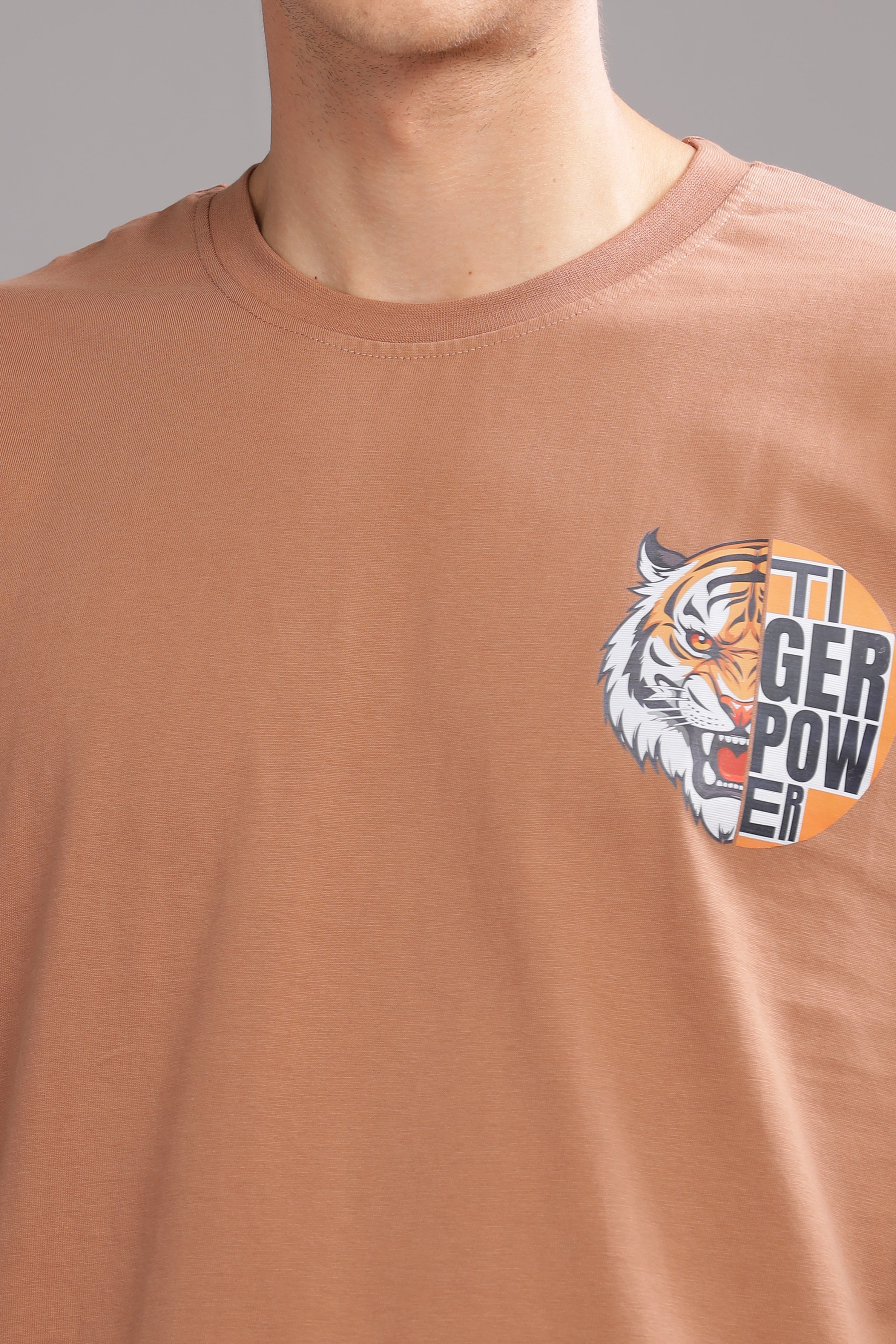 Brown - Tiger Power Printed T-shirt