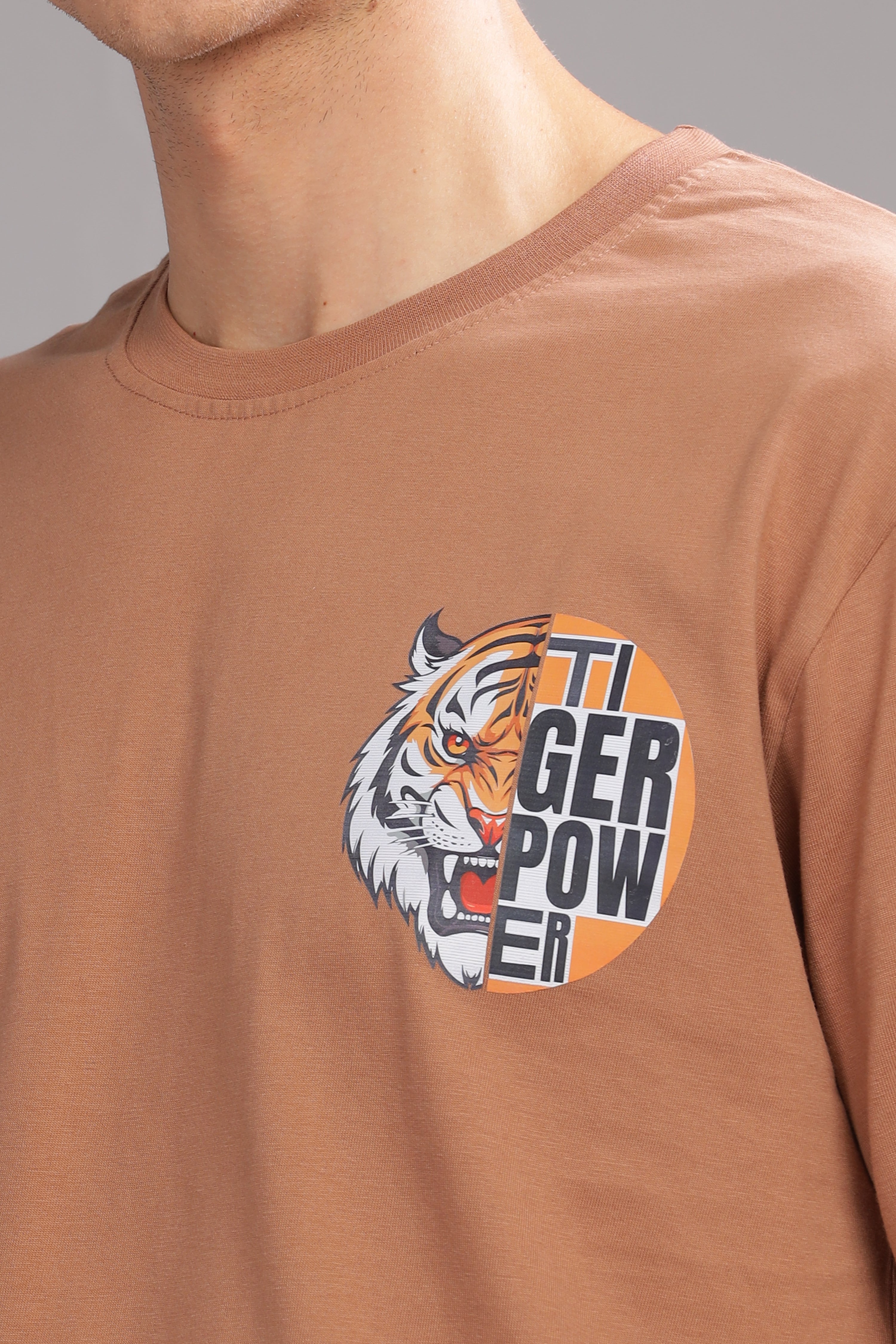 Brown - Tiger Power Printed T-shirt