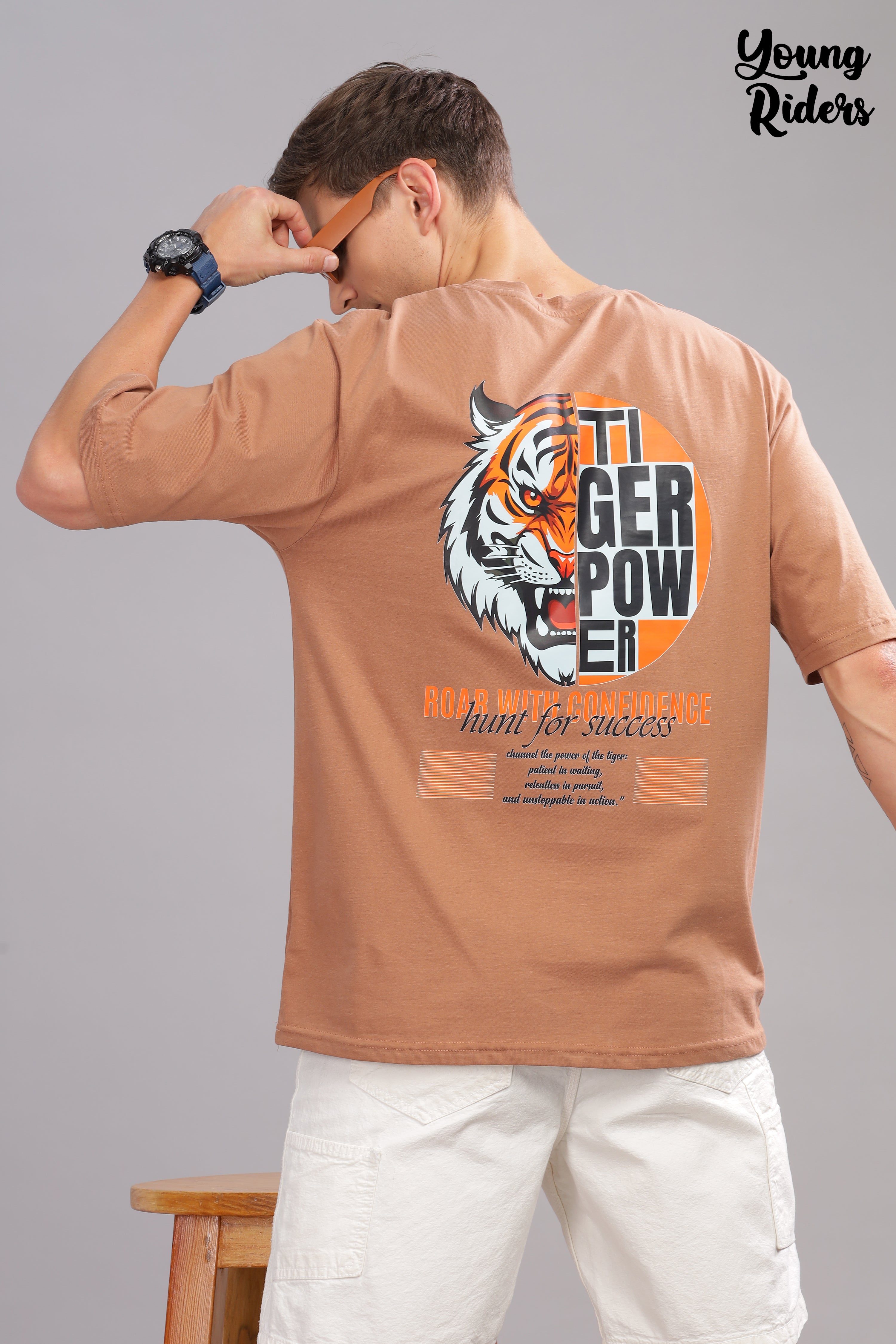 Brown - Tiger Power Printed T-shirt