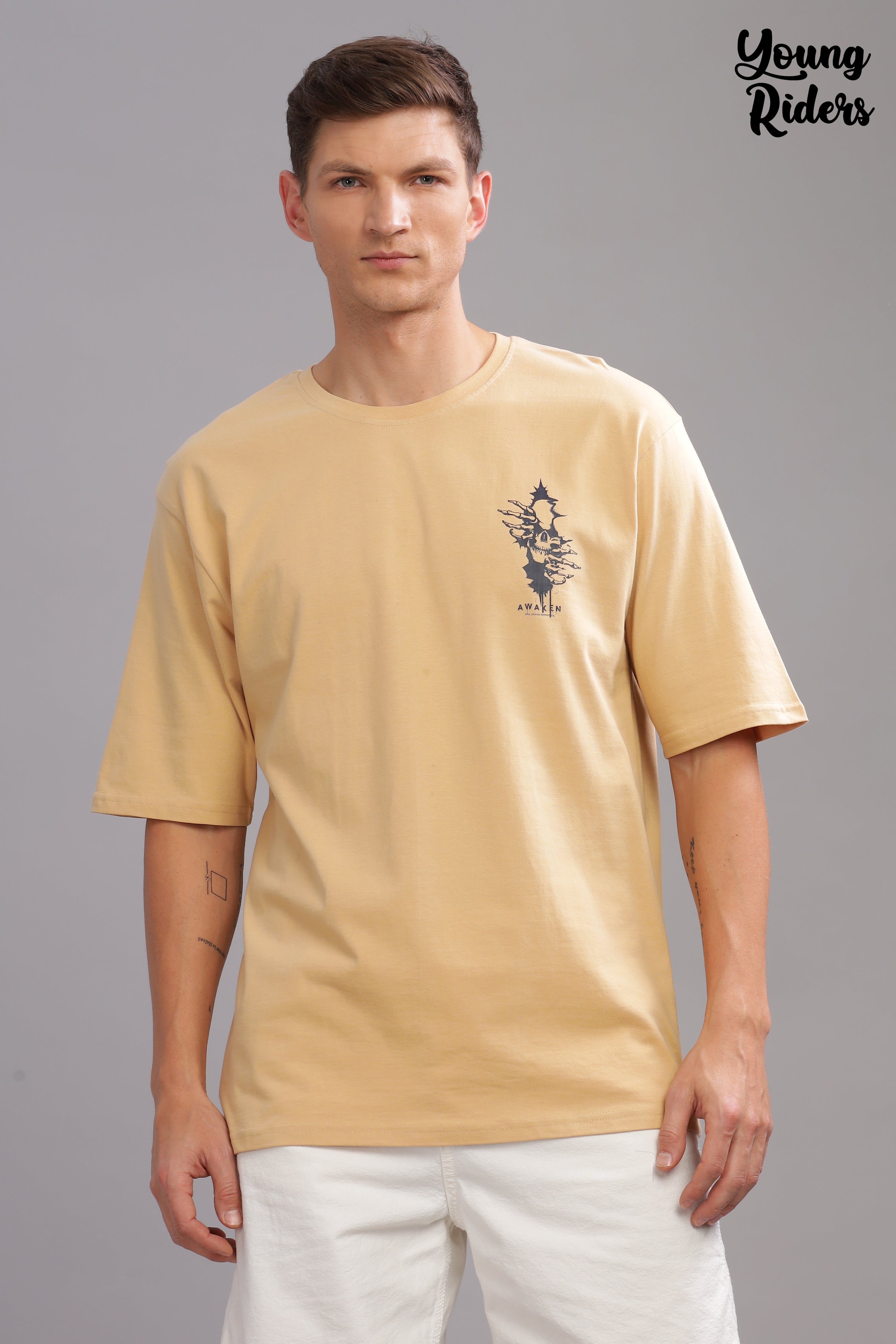 Beige - Demon Printed T-shirt