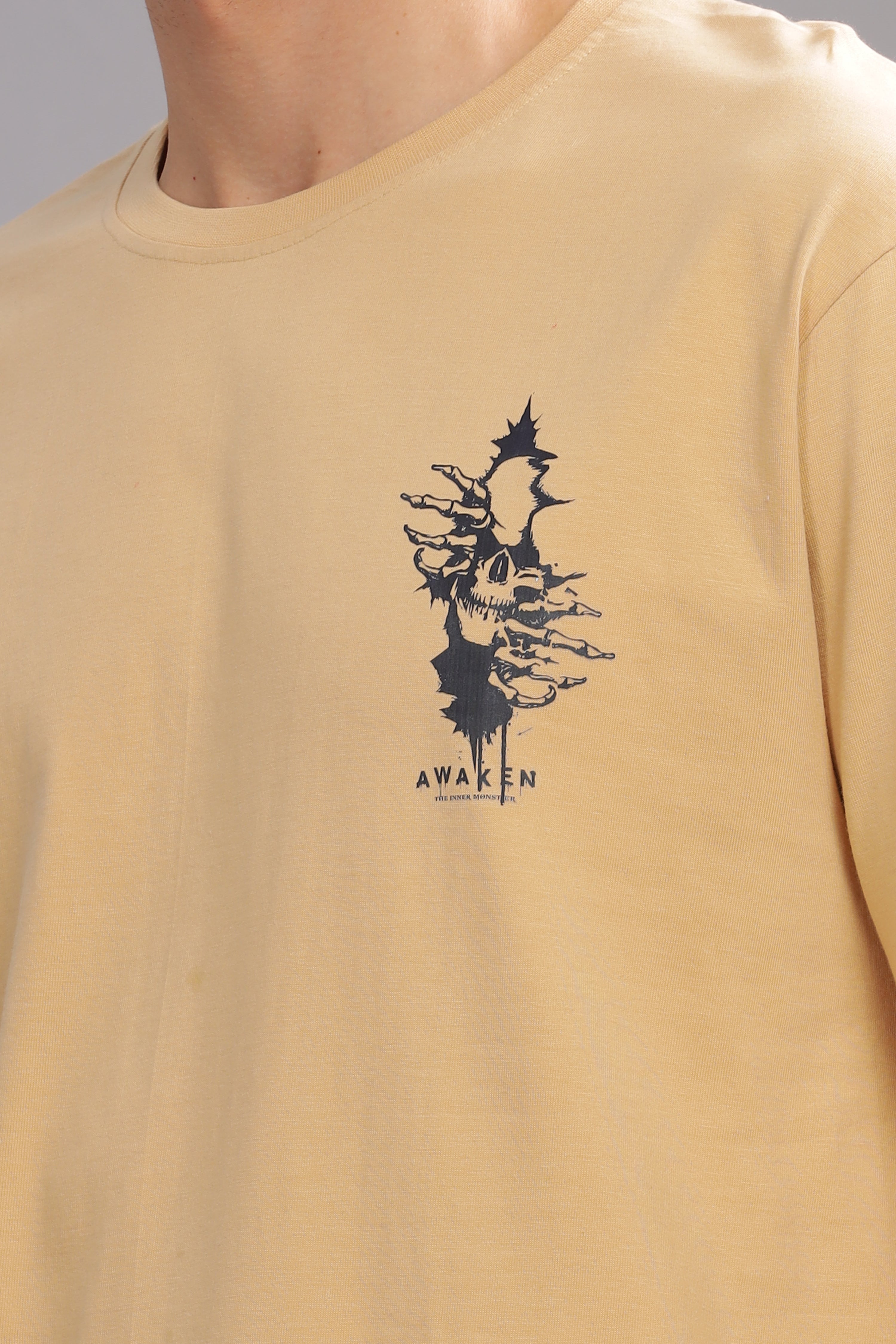 Beige - Demon Printed T-shirt