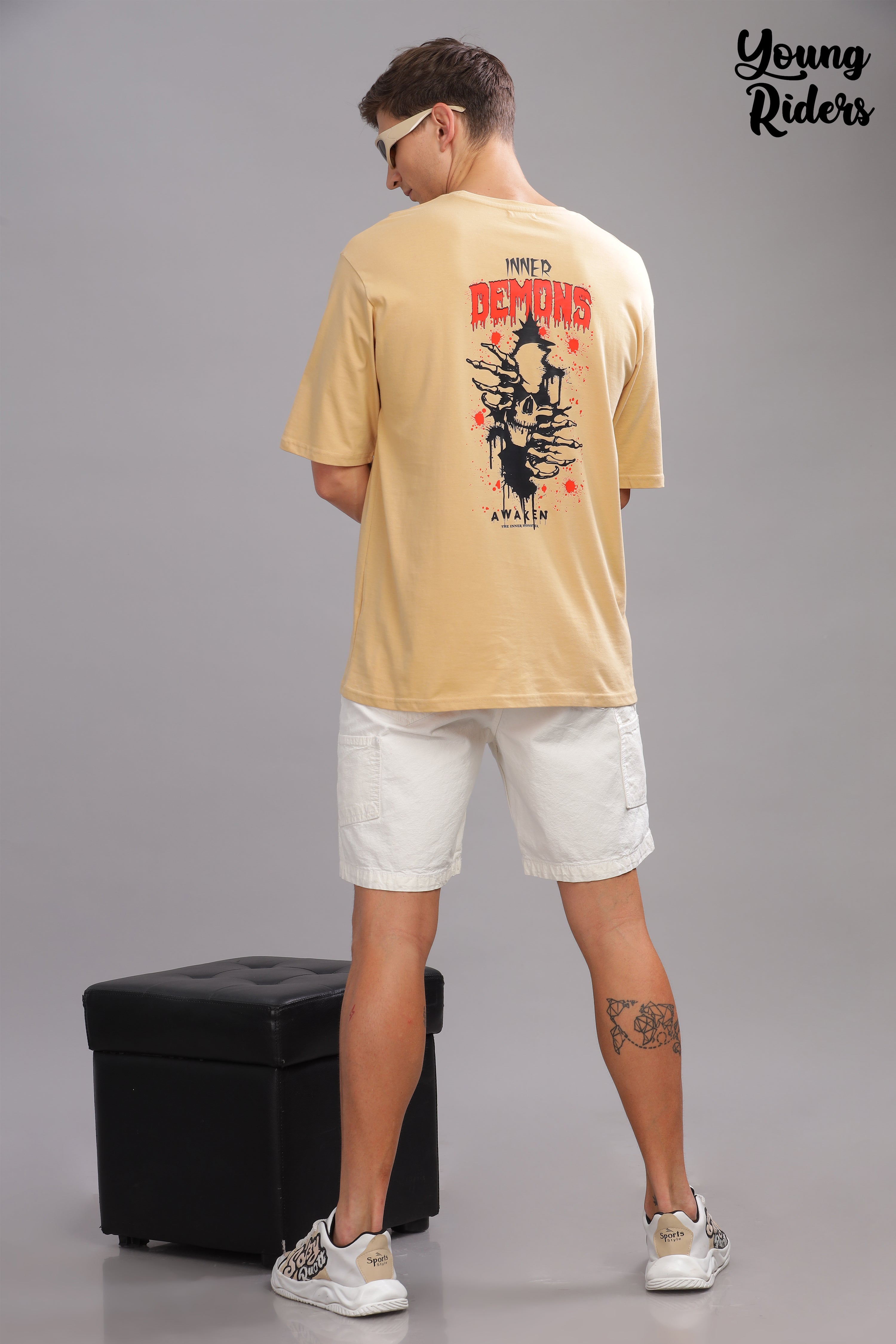 Beige - Demon Printed T-shirt