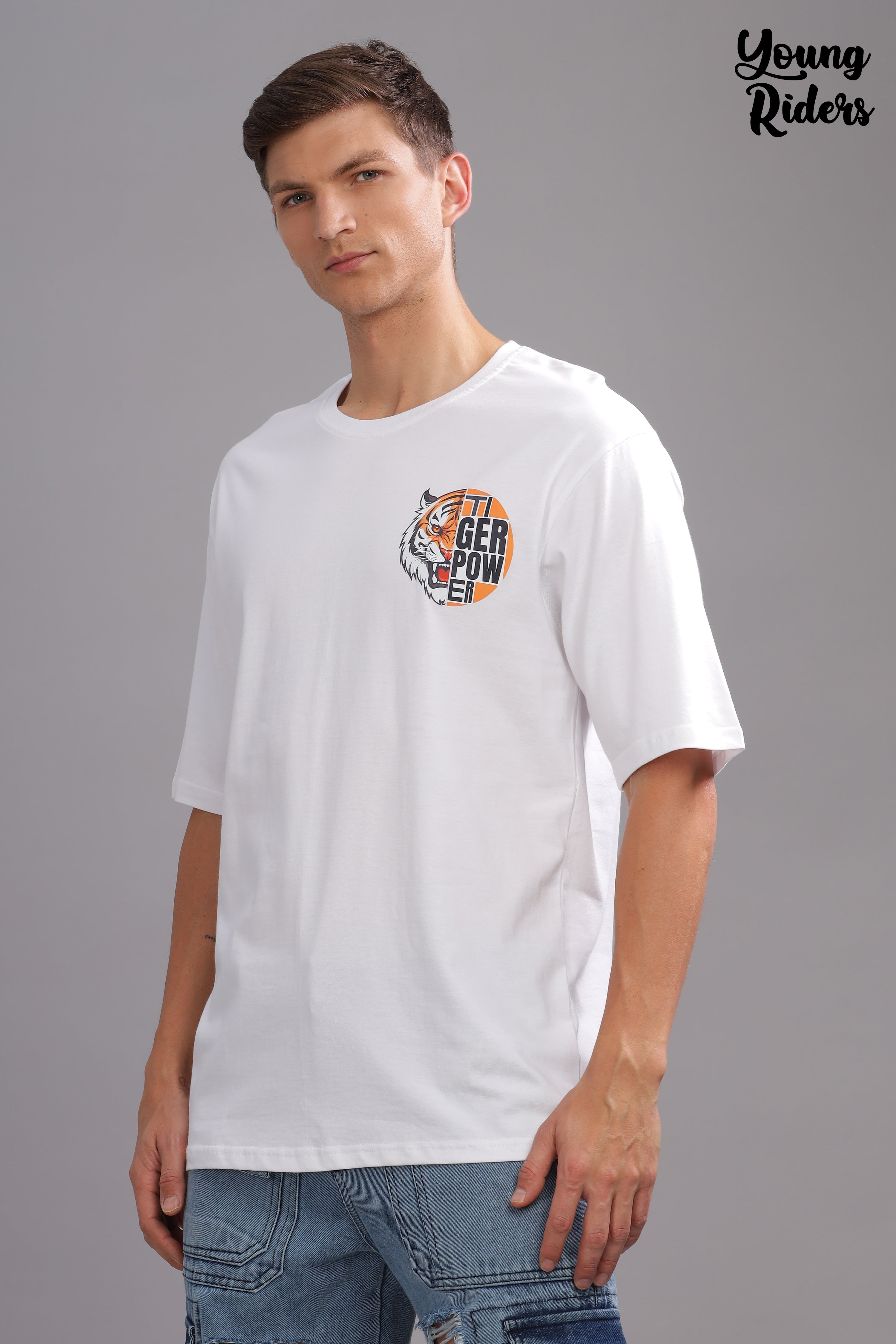 White - Tiger Power Oversized Printed T-shirt