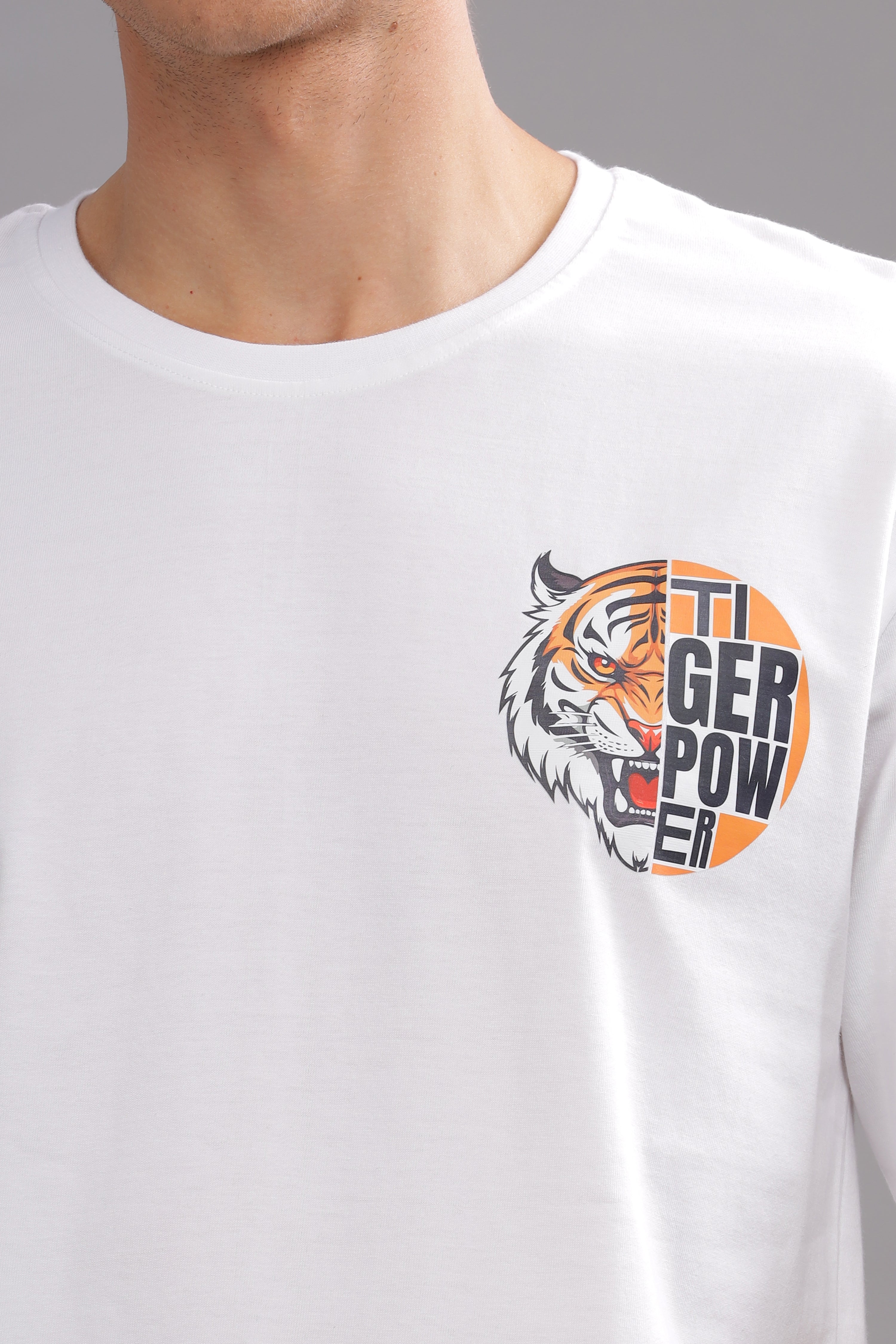 White - Tiger Power Oversized Printed T-shirt