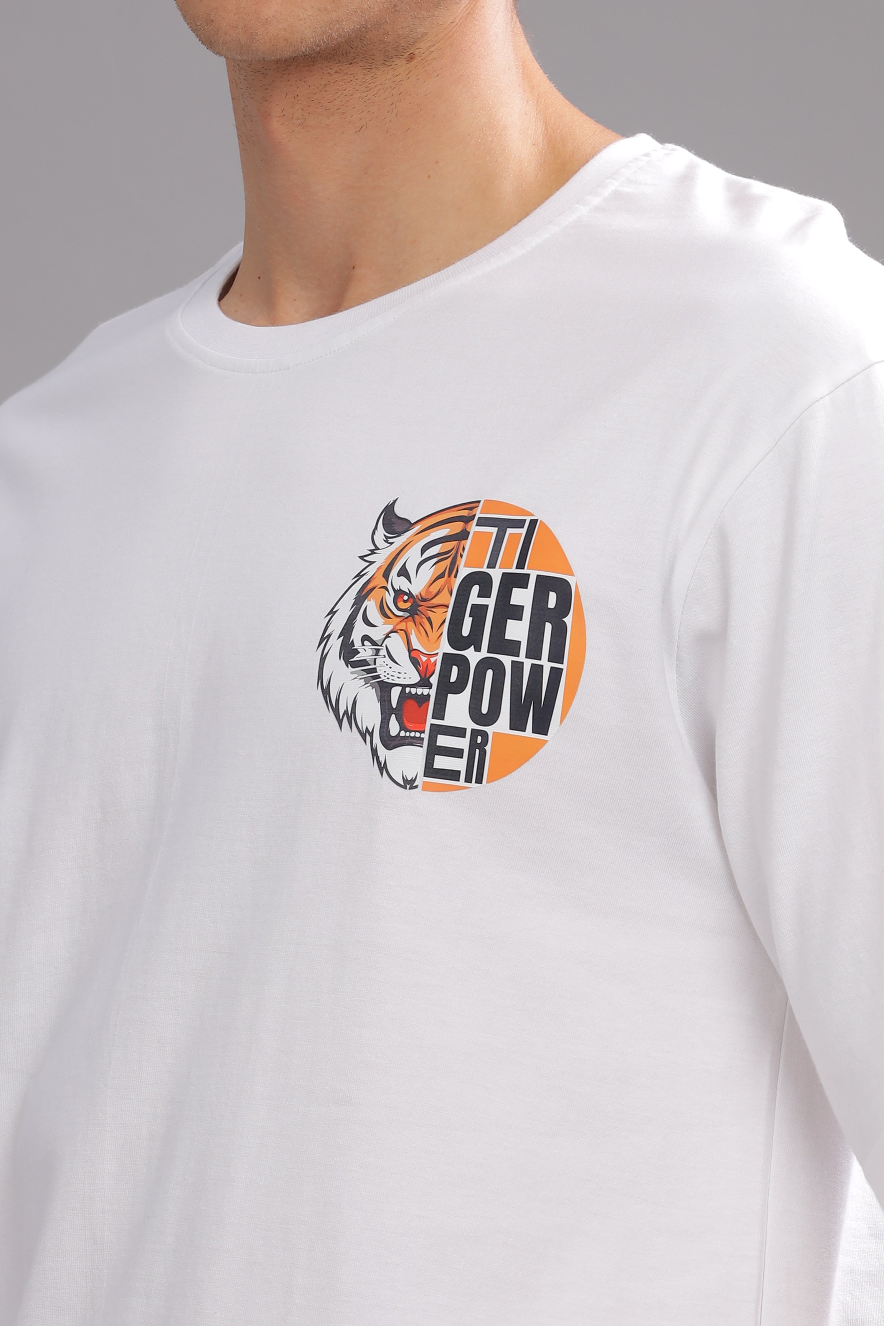 White - Tiger Power Oversized Printed T-shirt