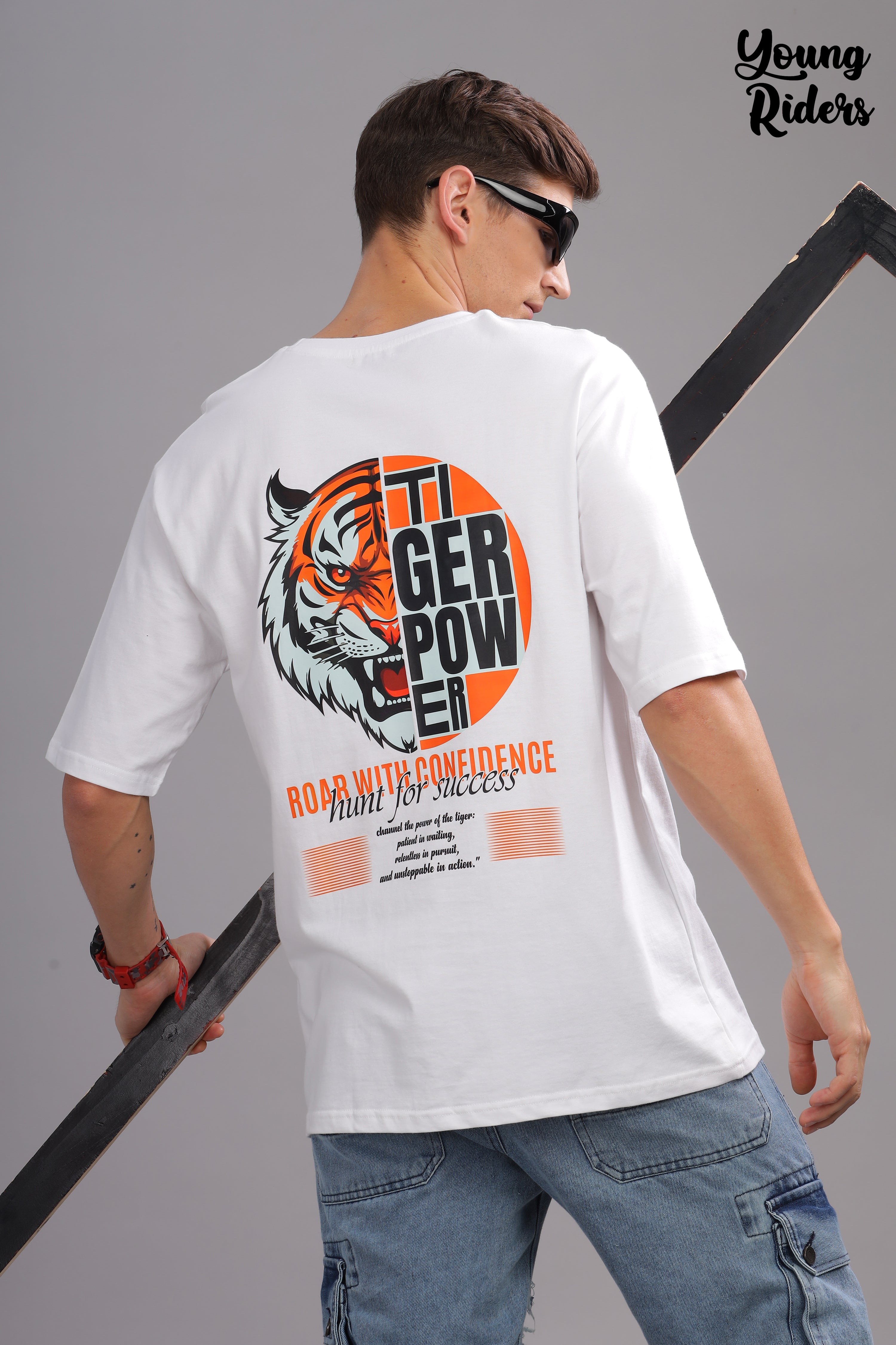 White - Tiger Power Oversized Printed T-shirt