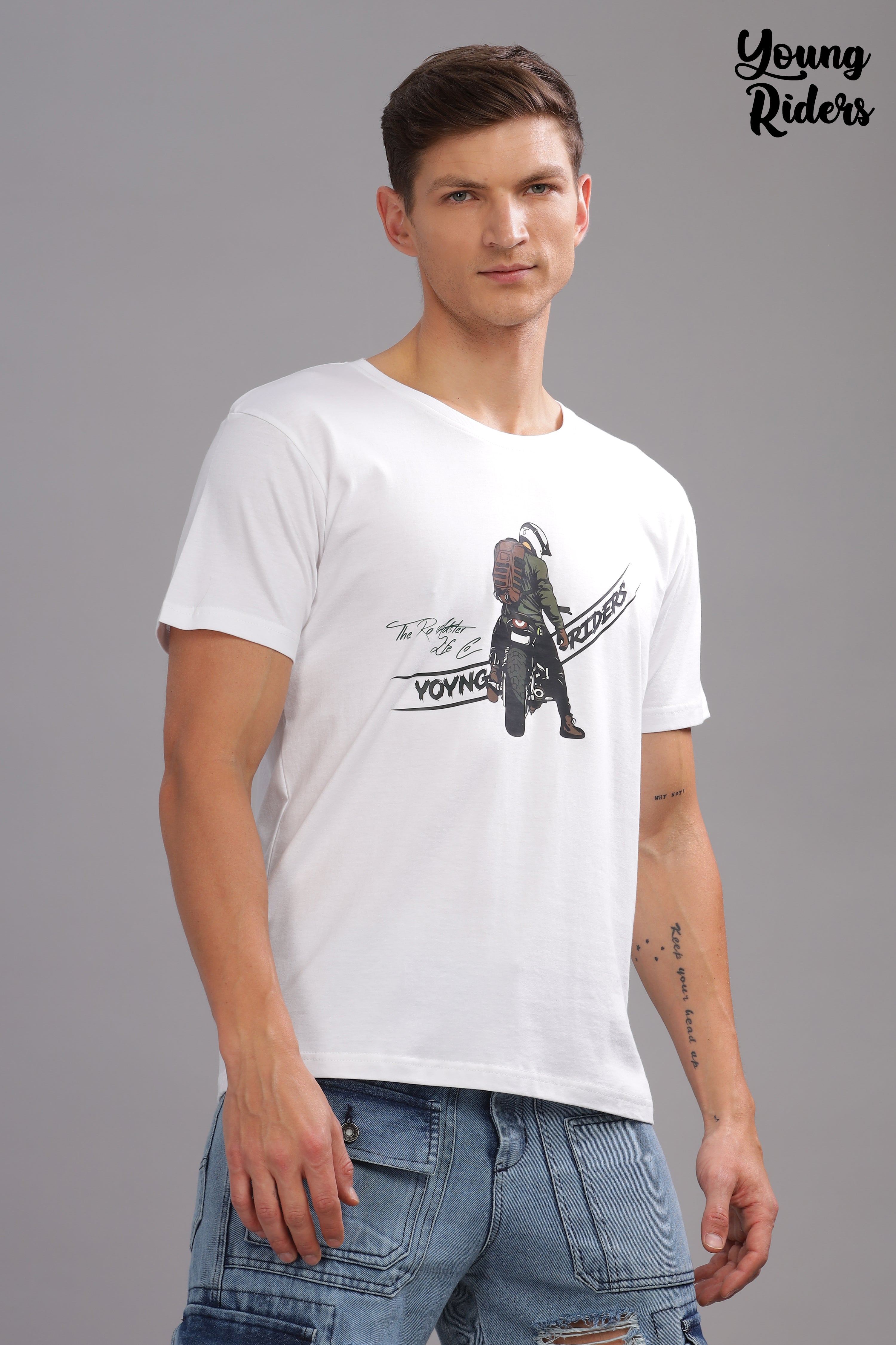 White - Younrider Printed T-shirt