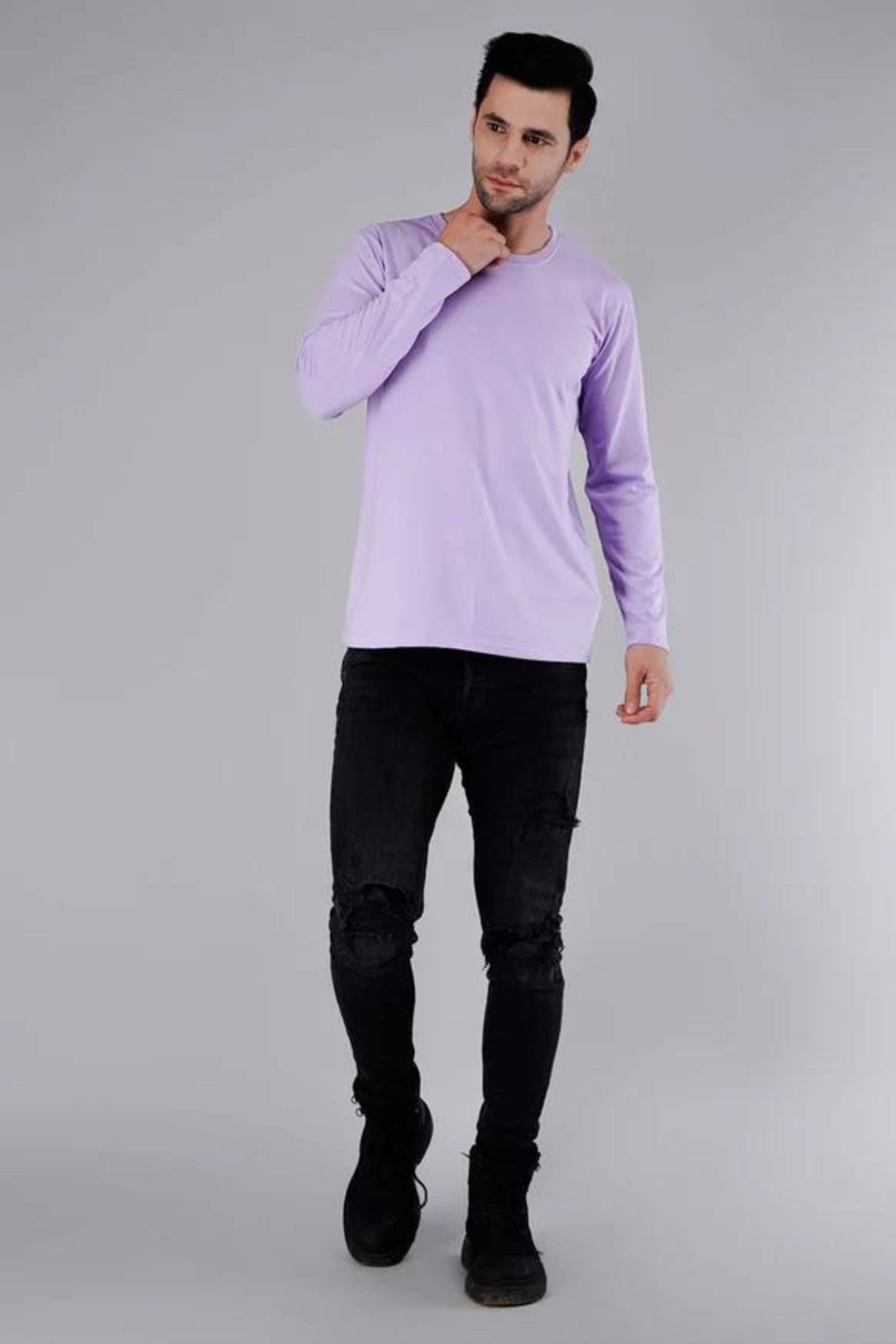 Lavender Grey Plain T-Shirt-1