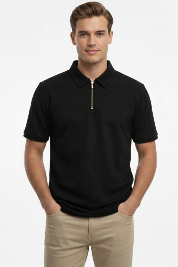 Black Zipper Polo T-shirt